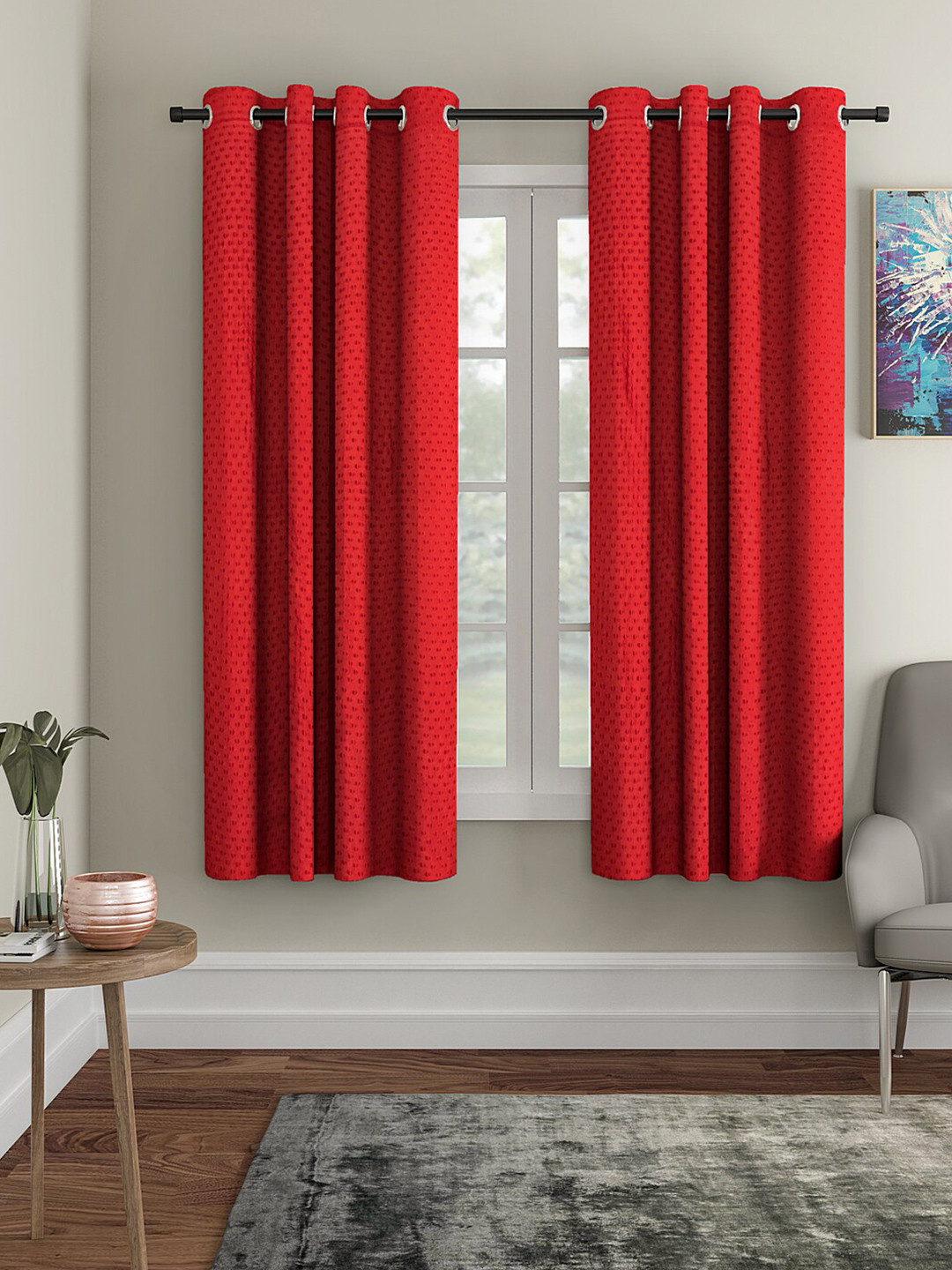Aura Red 2Pcs Window Curtain