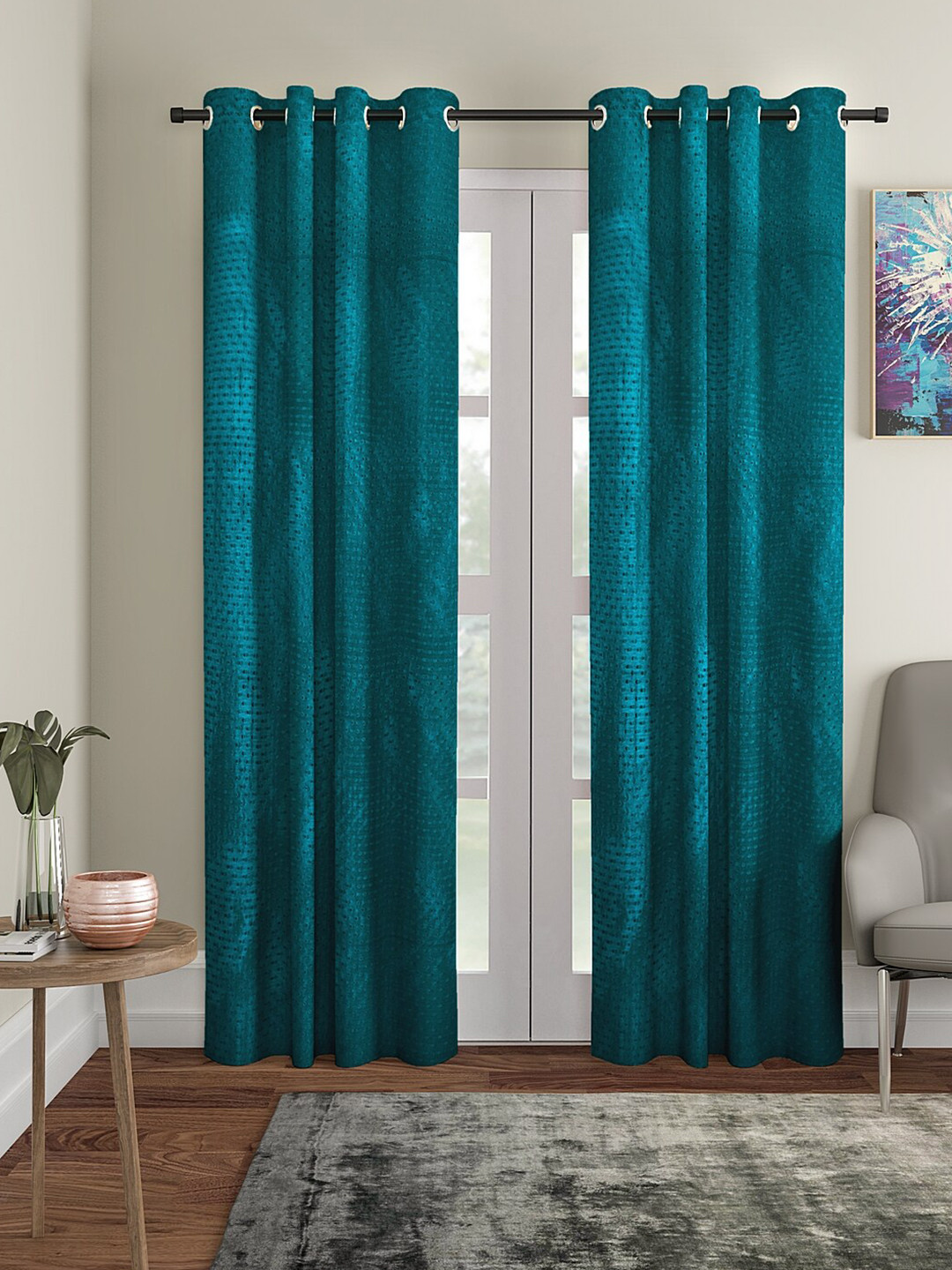 Aura Teal Blue 2Pcs Regular Door Curtain
