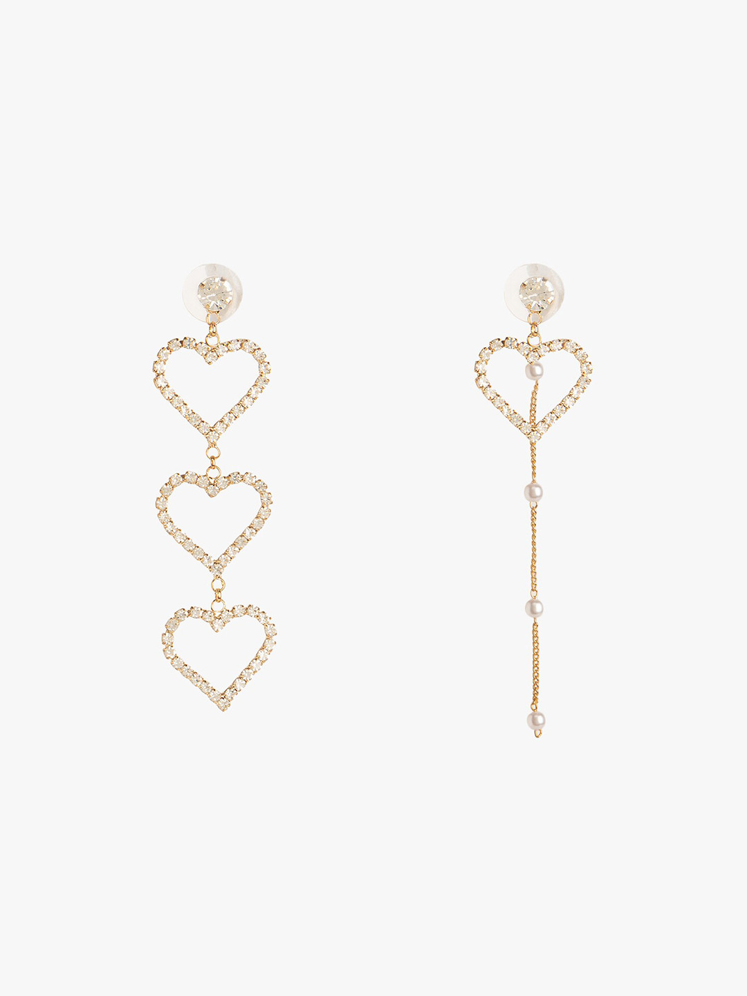 Kazo Gold-Plated Contemporary Mismatch Rhinestone Drop Earrings