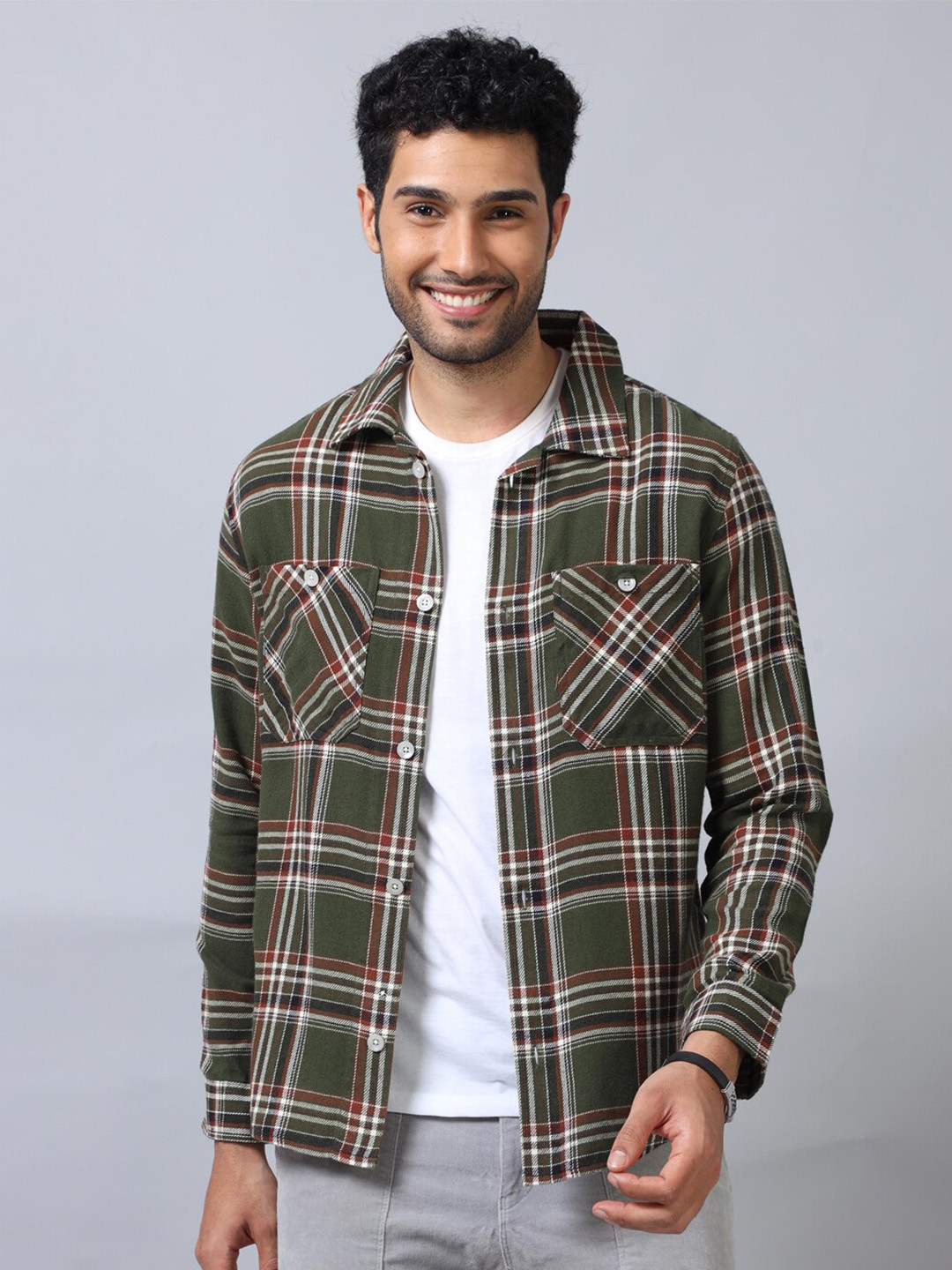 Bushirt Cotton Comfort Tartan Checked Casual Shirt Shackets