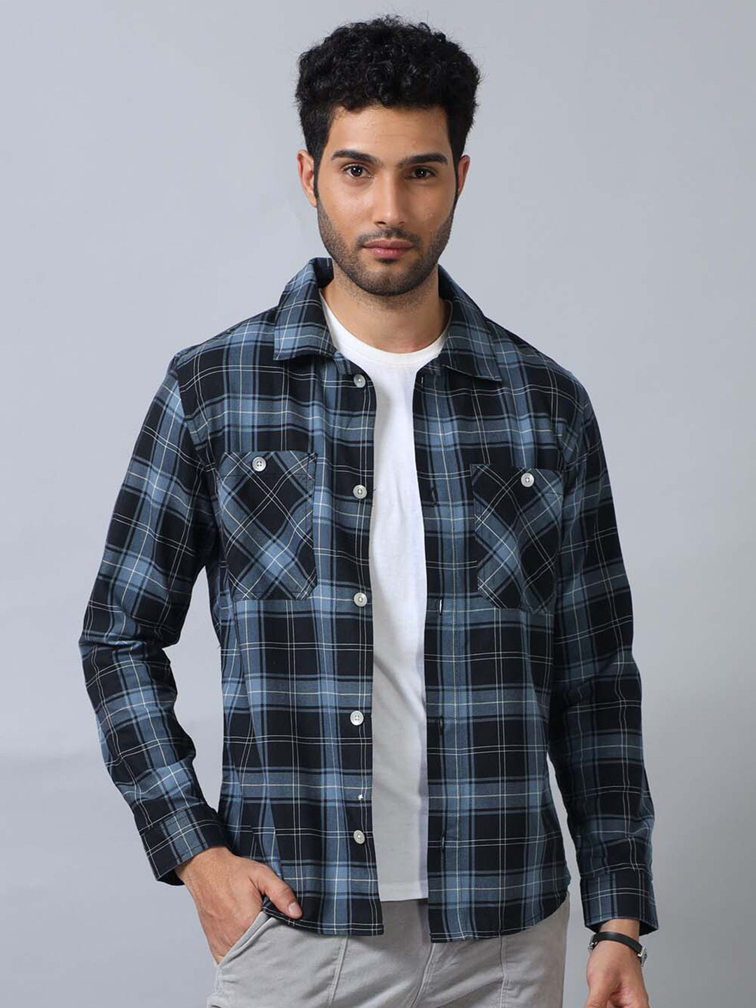 Bushirt Comfort Tartan Checked Cotton Shirt Shackets
