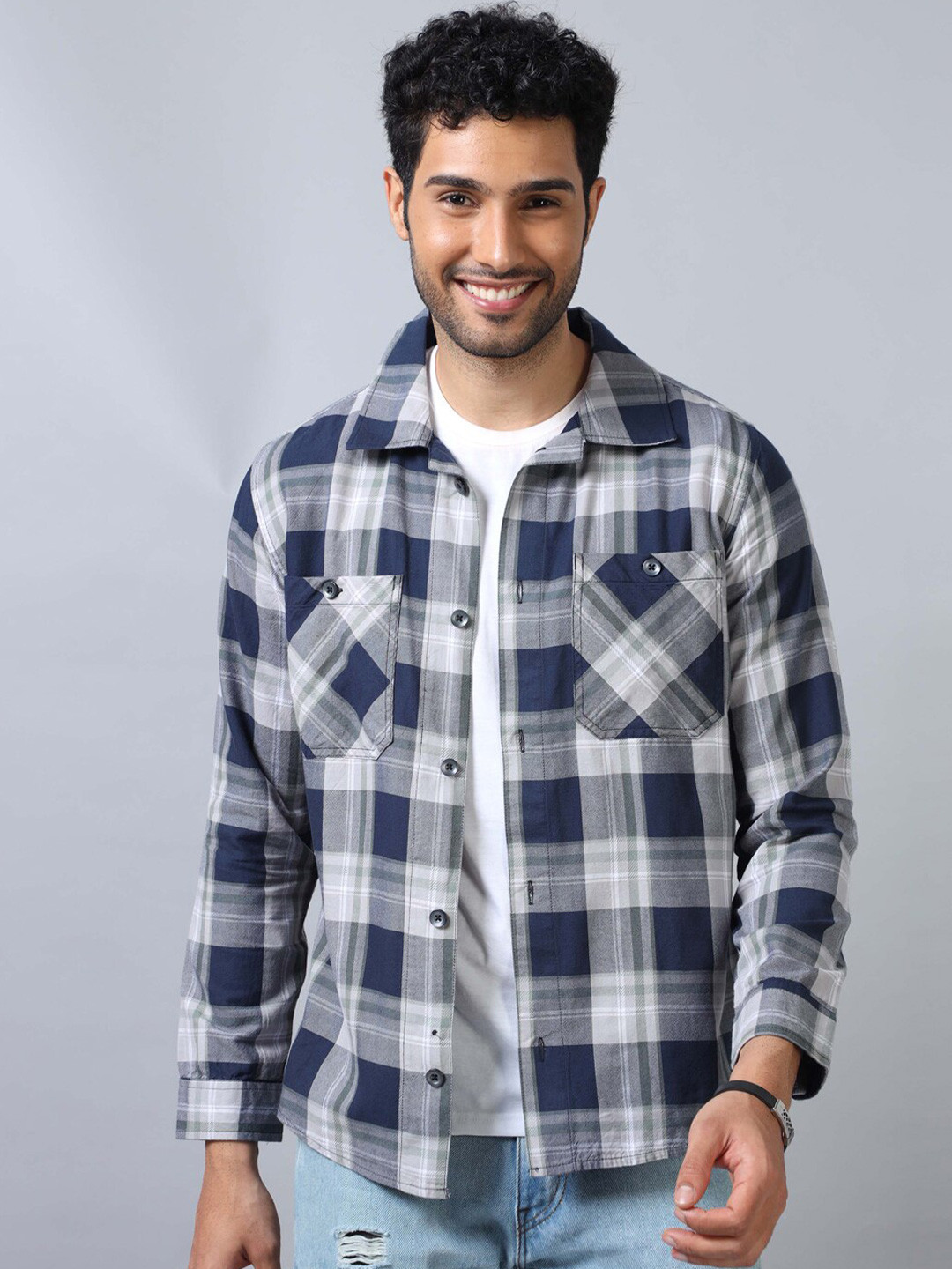 Bushirt Comfort Opaque Cotton Checked Shirt Shackets