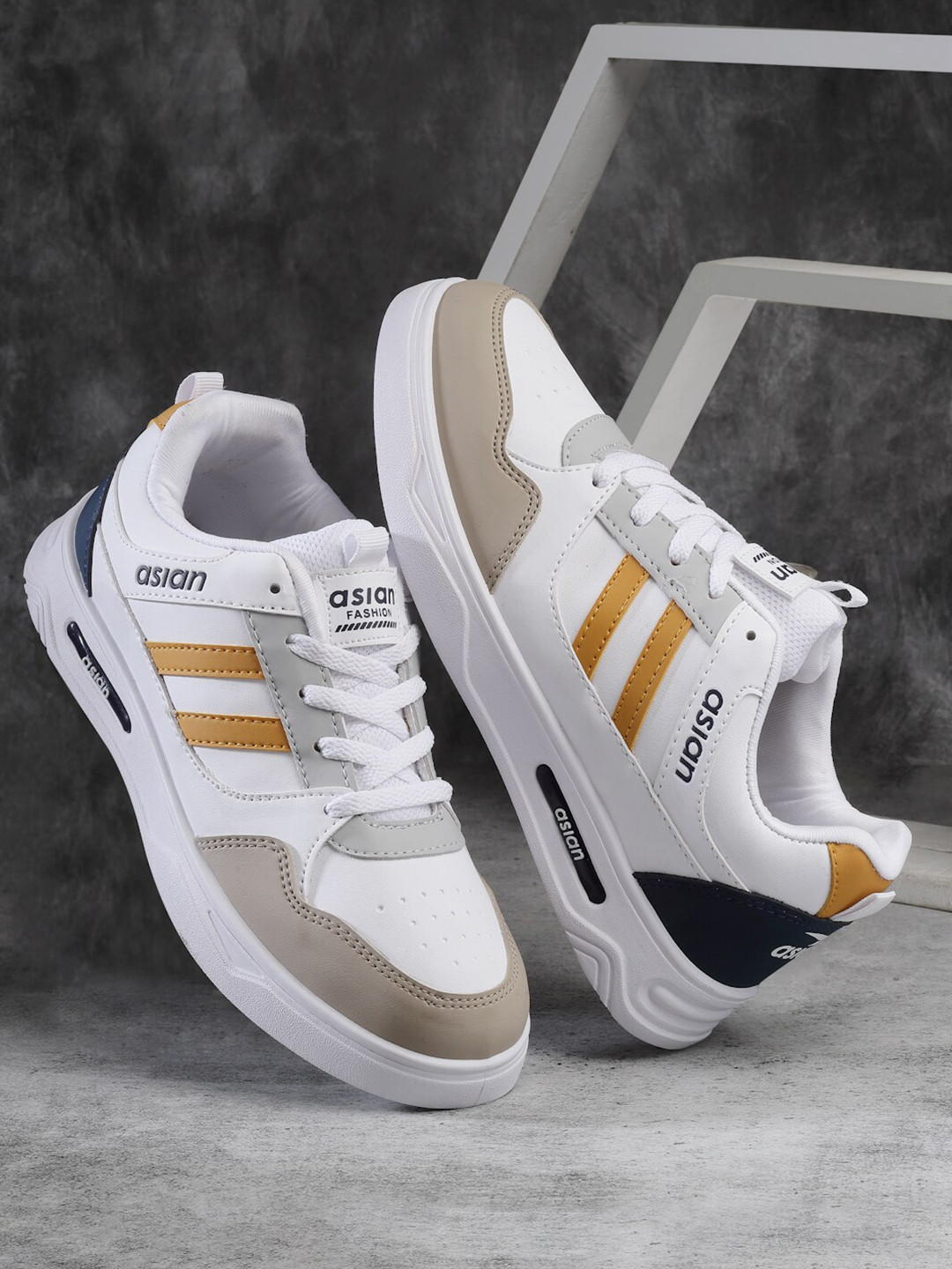 ASIAN Men White Colourblocked Memory Foam Insole Sneakers