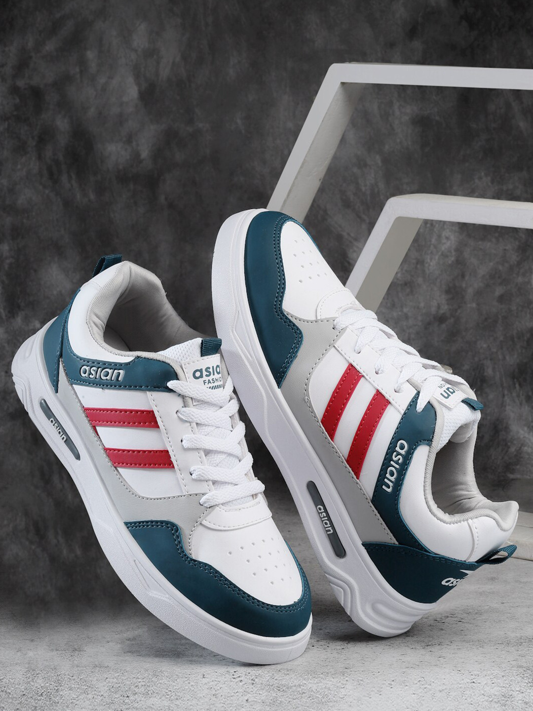 ASIAN Men White Colourblocked Memory Foam Insole Sneakers