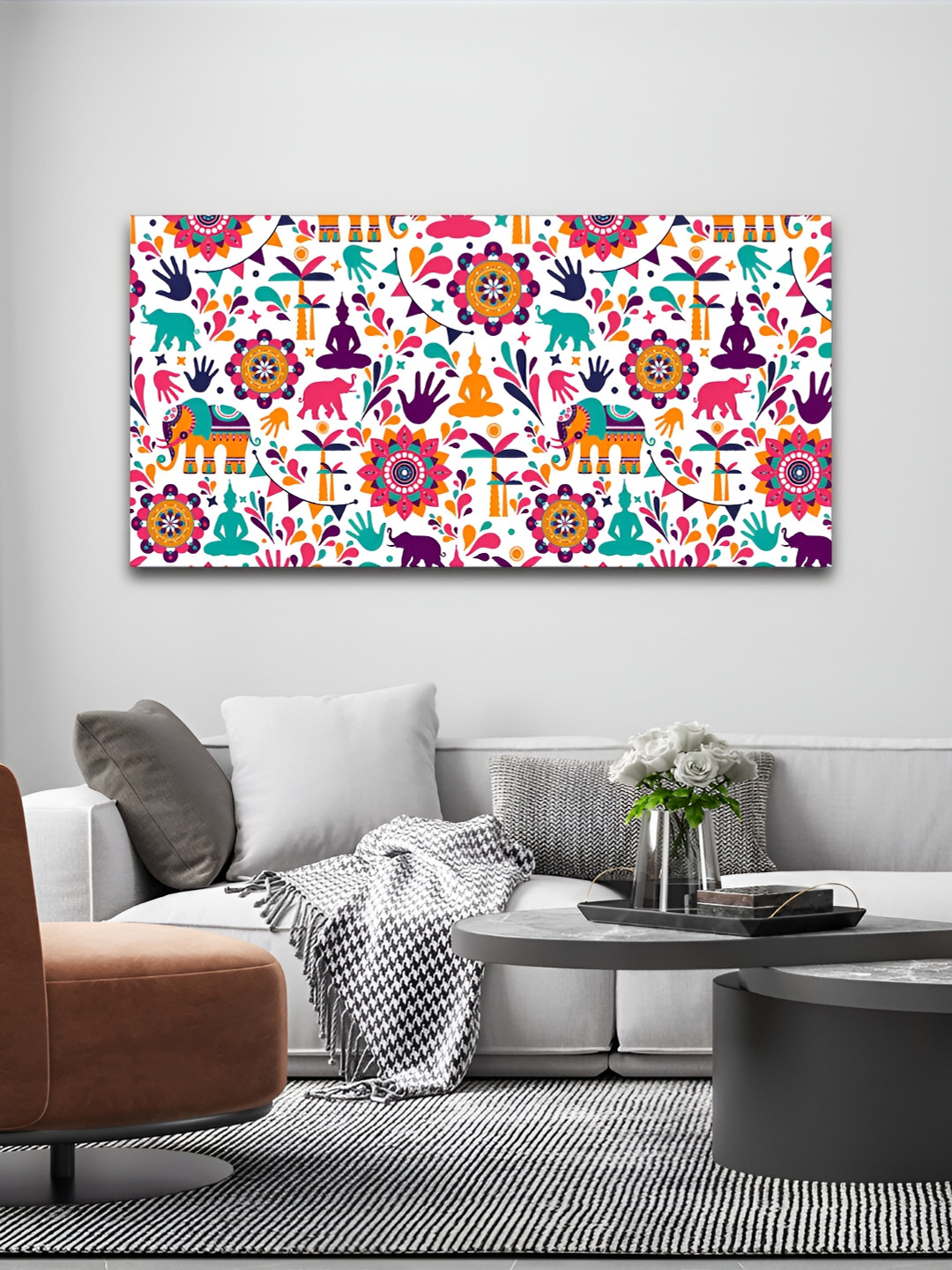 VibeCrafts Madhubani Canvas Wall Rectangle Paintings Wall Art - 48 x 24 In