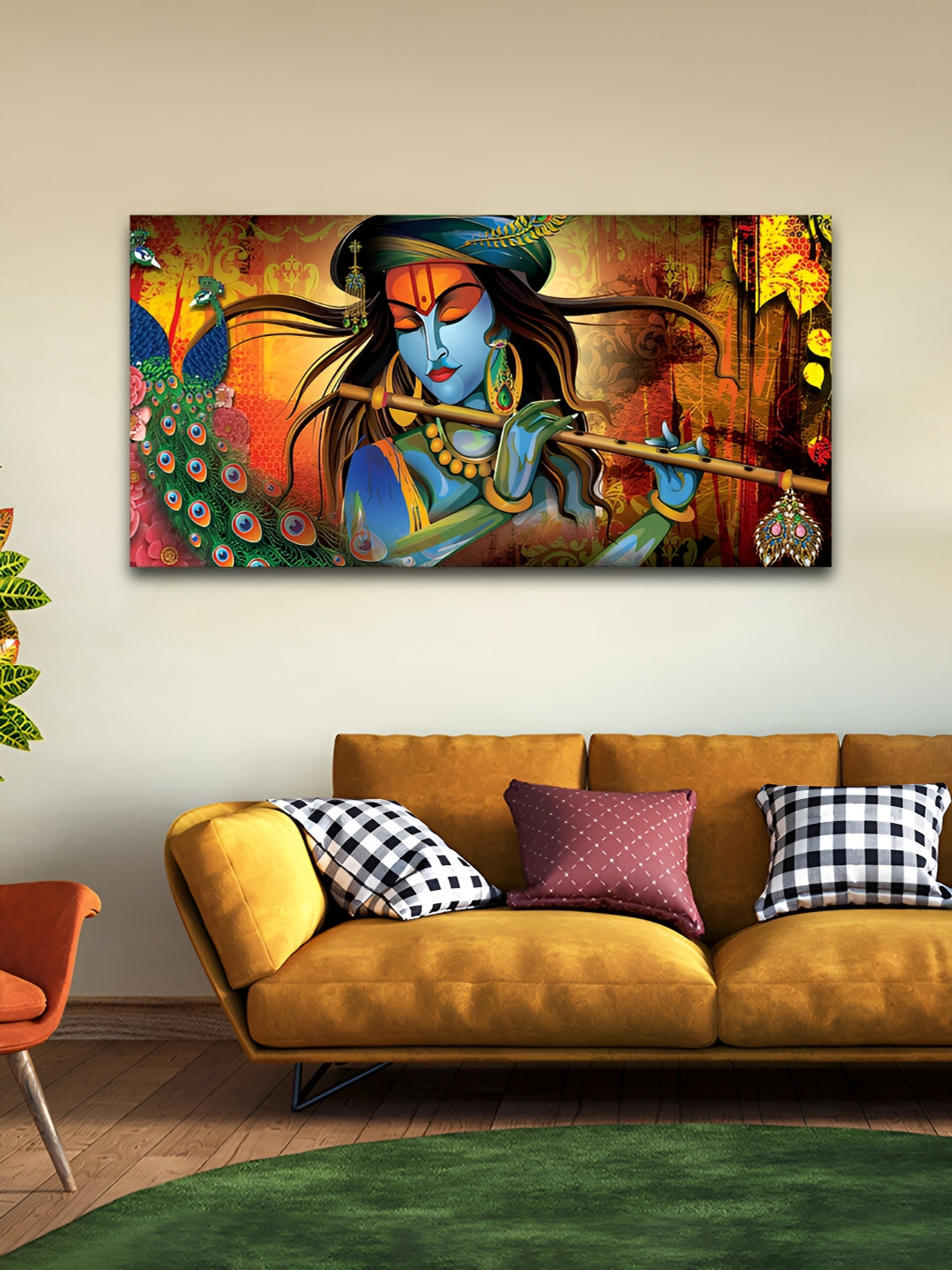 VibeCrafts Blue & Orange Canvas Painting Wall Art