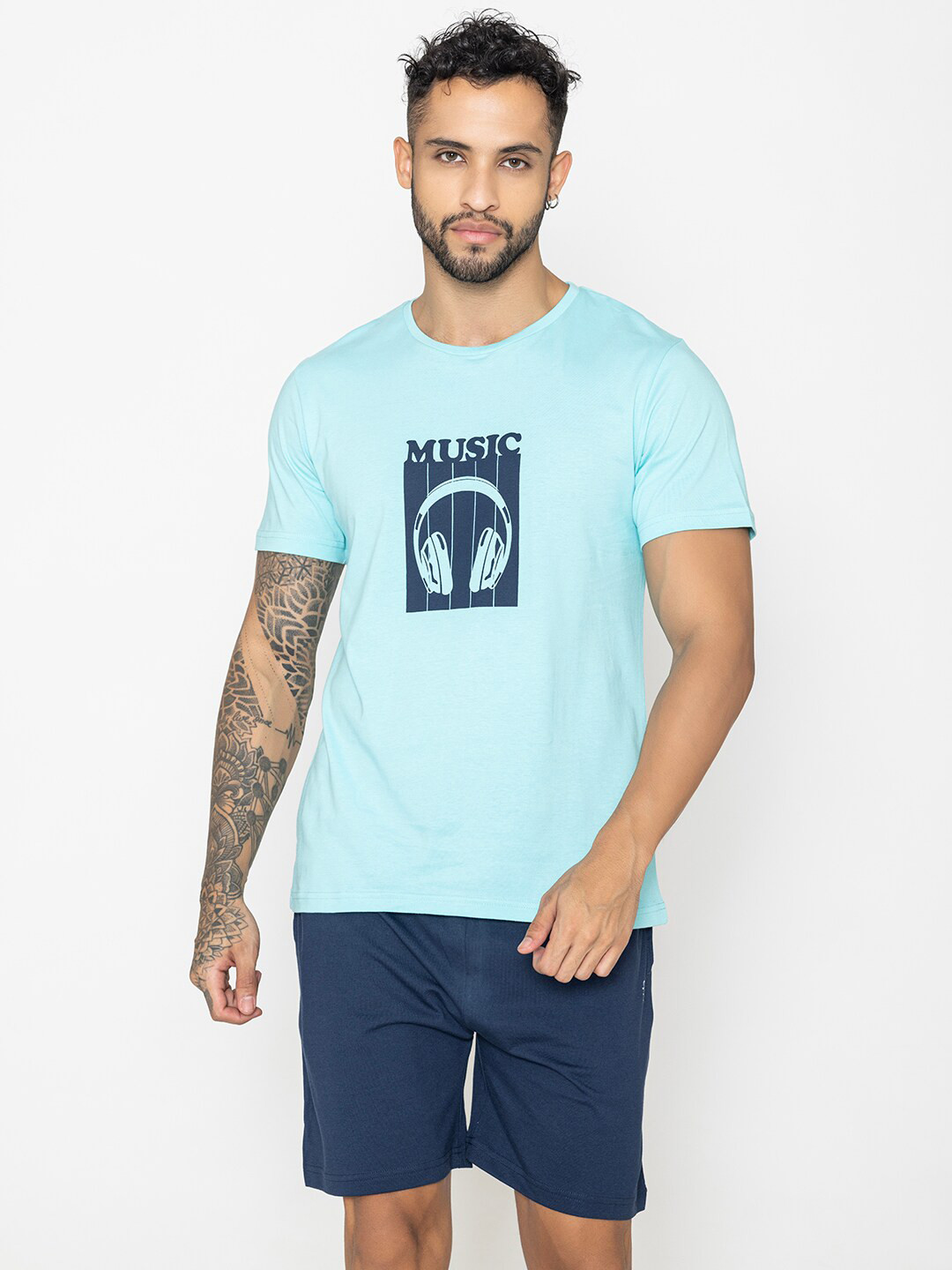 Bonjour Printed Pure Cotton T-Shirt With Shorts