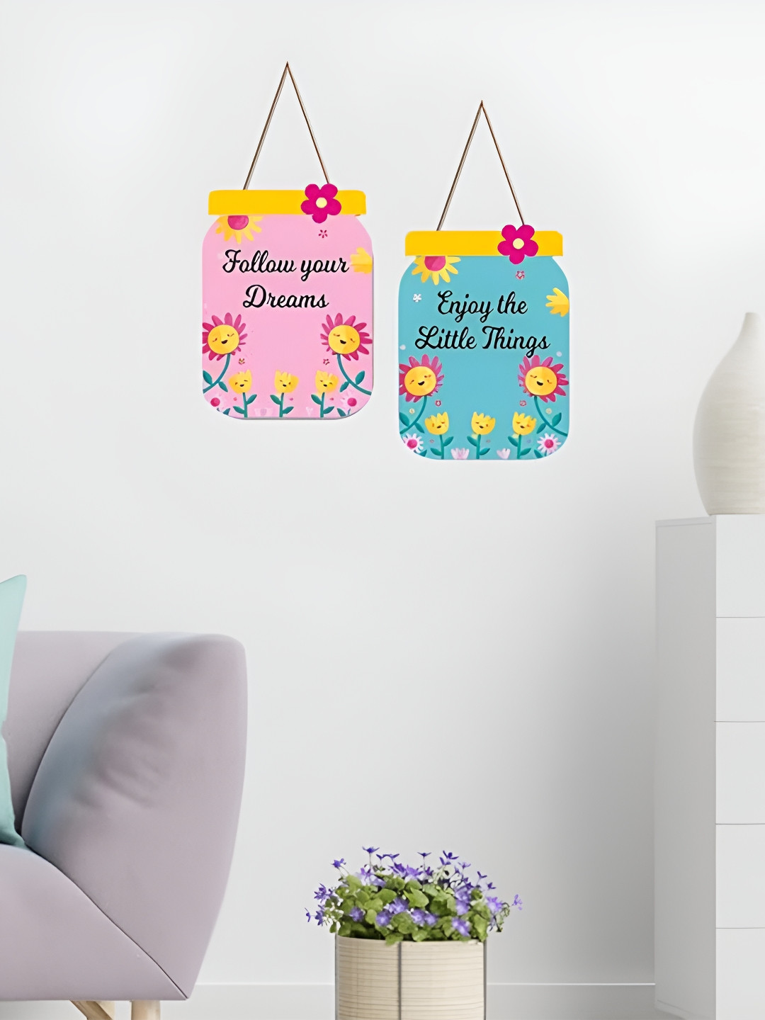 Kaameri Bazaar Wood Floral Matte Hanging Hall 2Pcs Wall Hangings-12In