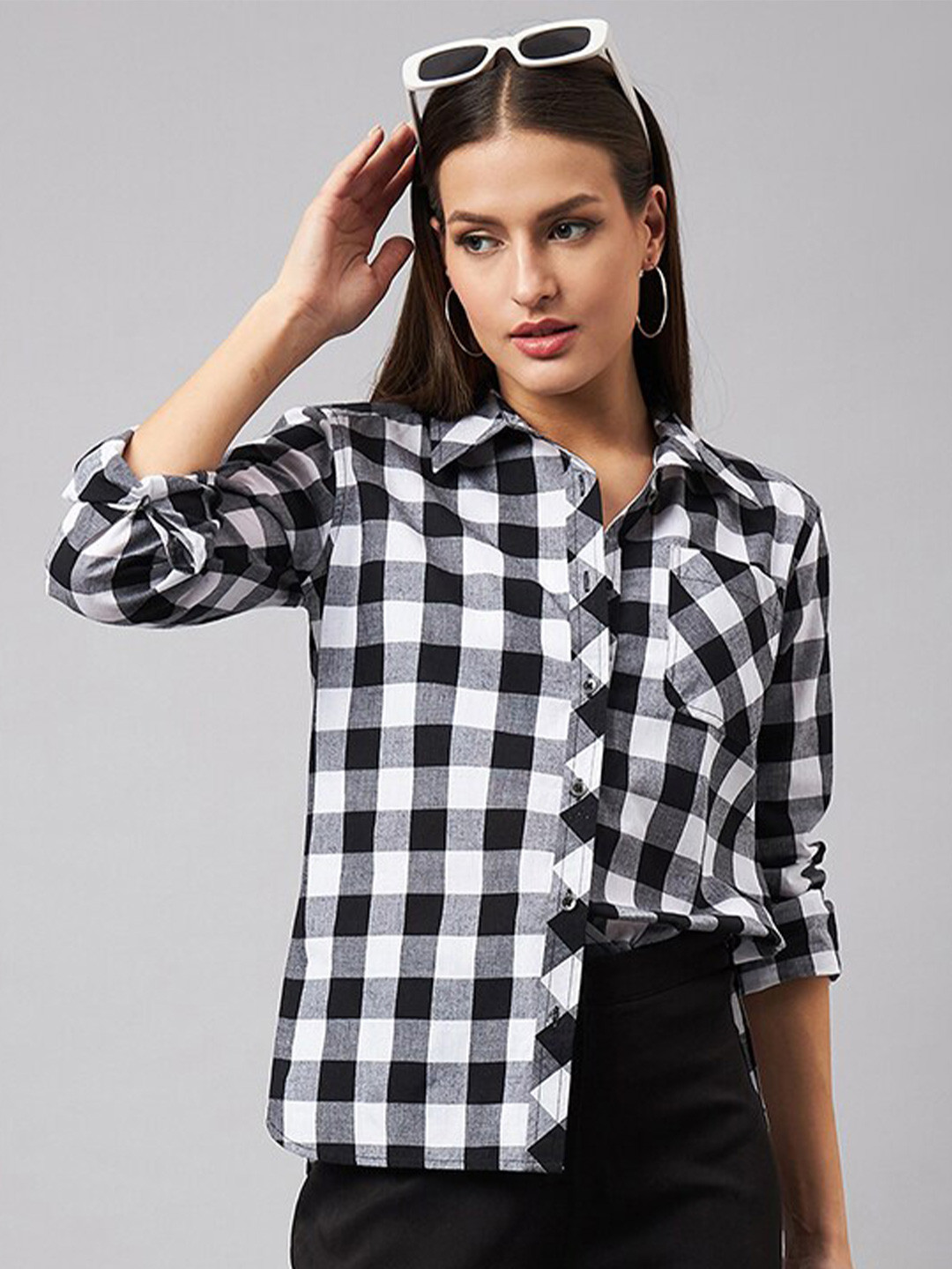 Style Quotient spread collar Relaxed Gingham Checks Opaque Checked Casual Shirt