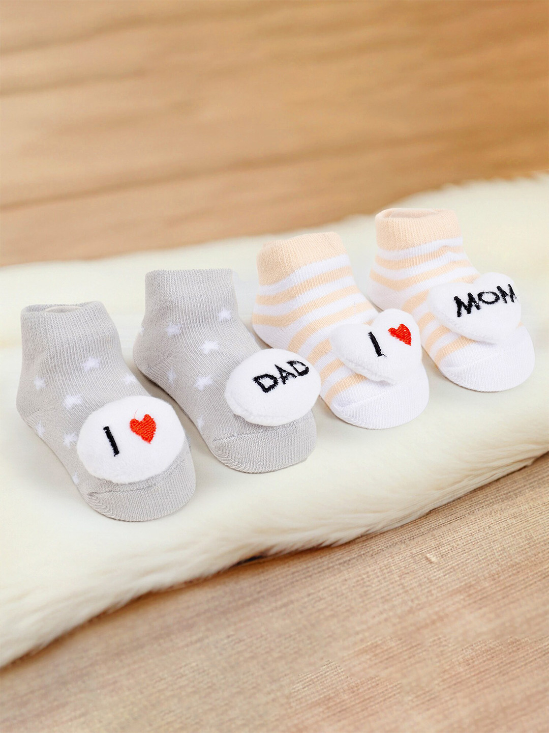 Baby Moo Infants Pack Of 2 Self-Design Soft & Comfortable Socks Booties