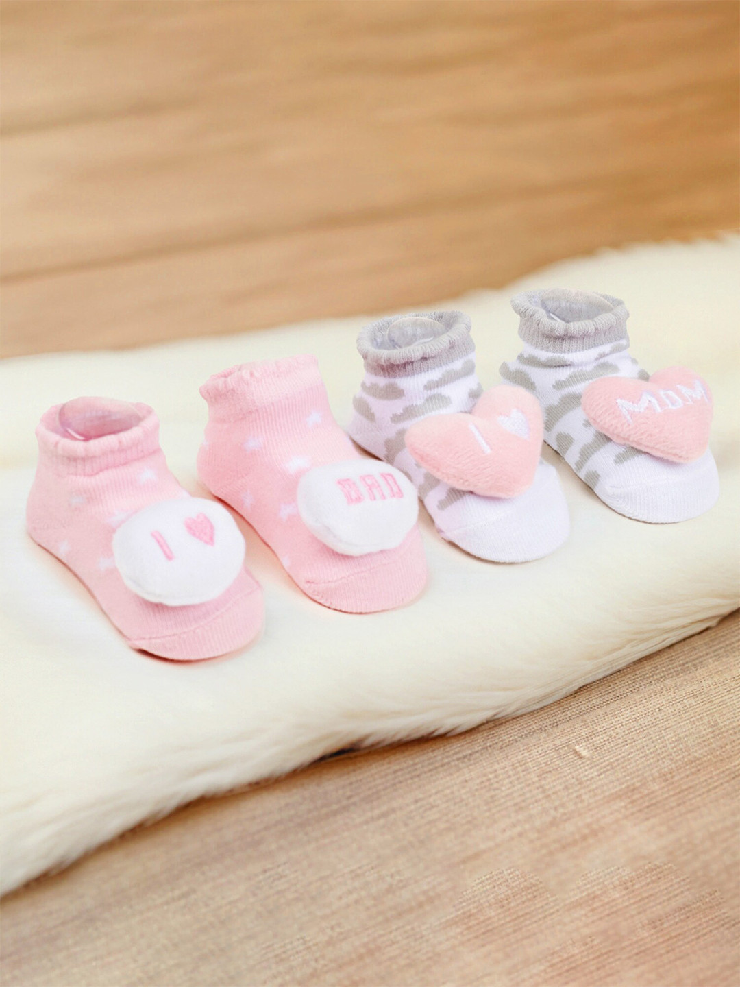 Baby Moo Infants Girls Pack Of 2 Self-Design Soft & Comfortable Socks Booties