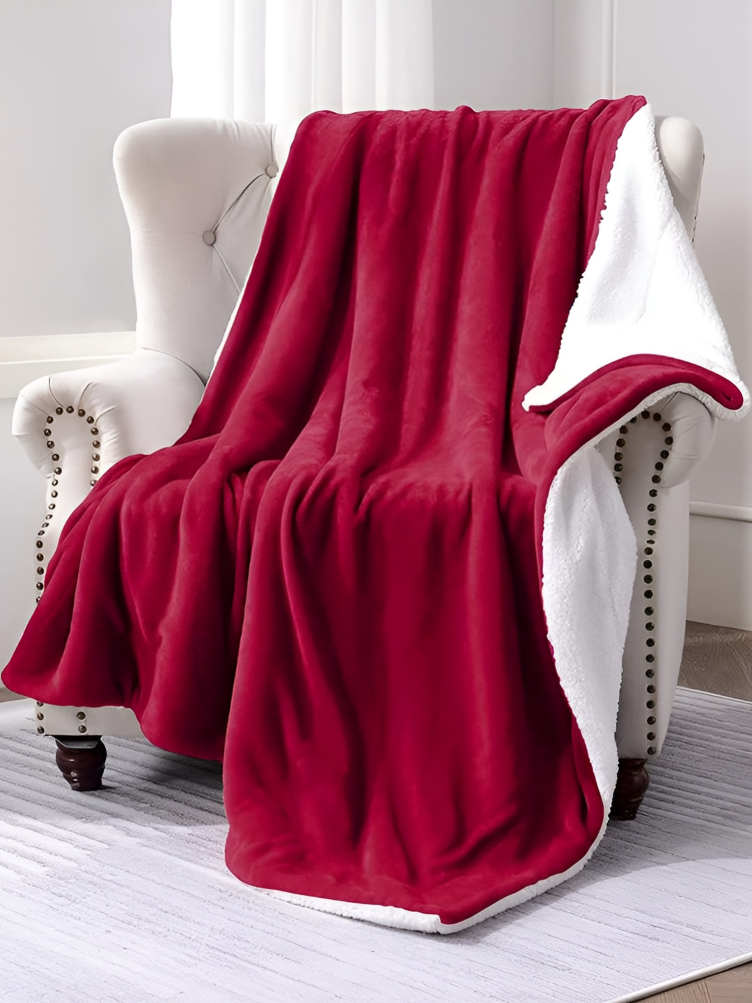 bsb home Sherpa Red & White Heavy Winter 500 GSM Single Bed Blanket