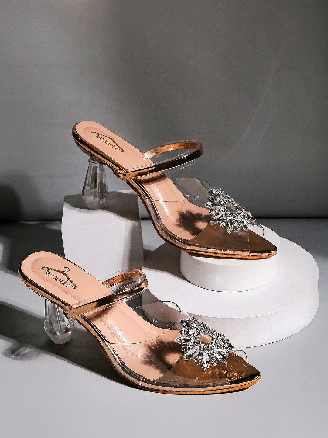 Brauch Embellished Peep Toe Block Heeled Mules