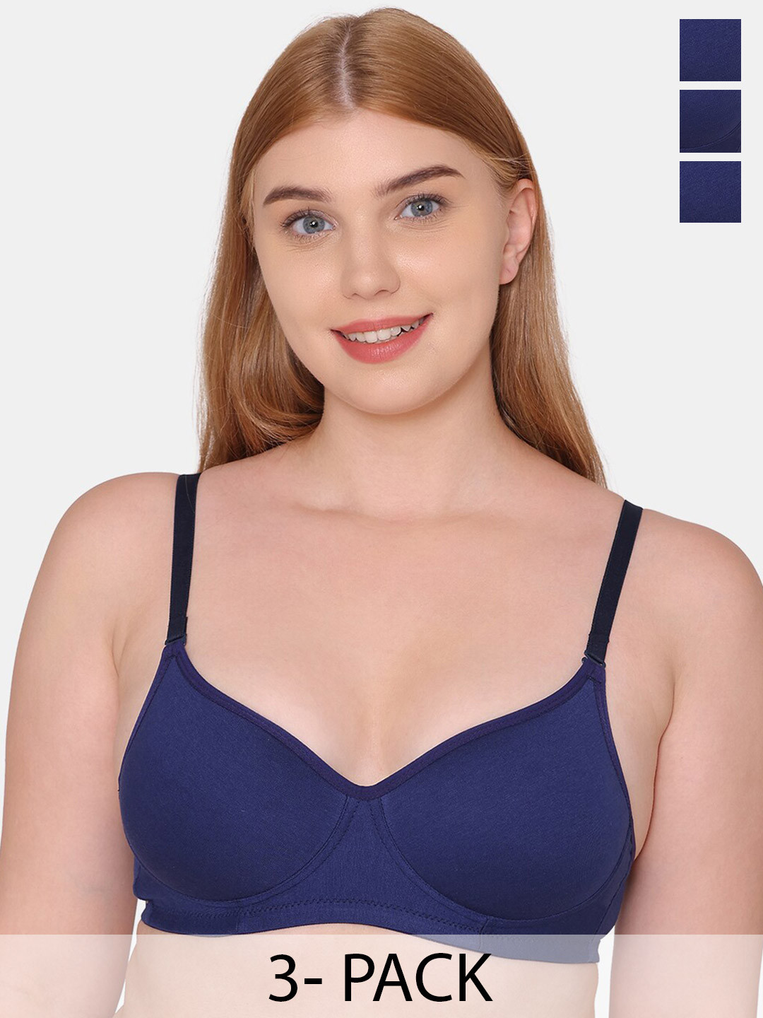 Komli Pack of 3 Medium Padded Full Coverage Padded Tshirt Bra