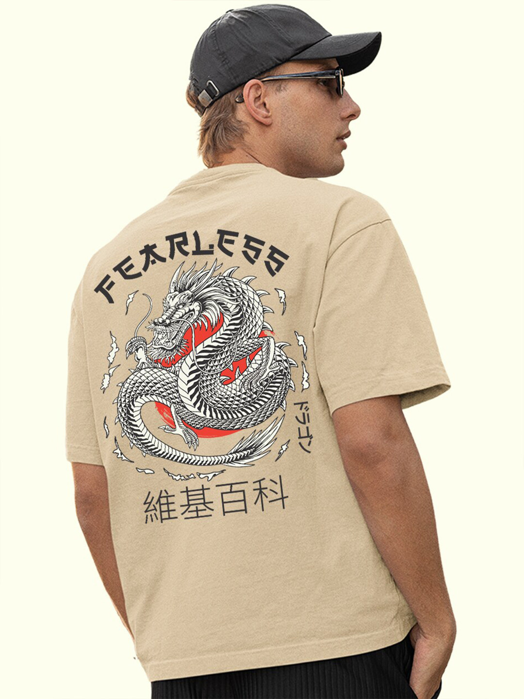 PRONK Oversized Fit Graphic Printed Cotton Round Neck T-shirt