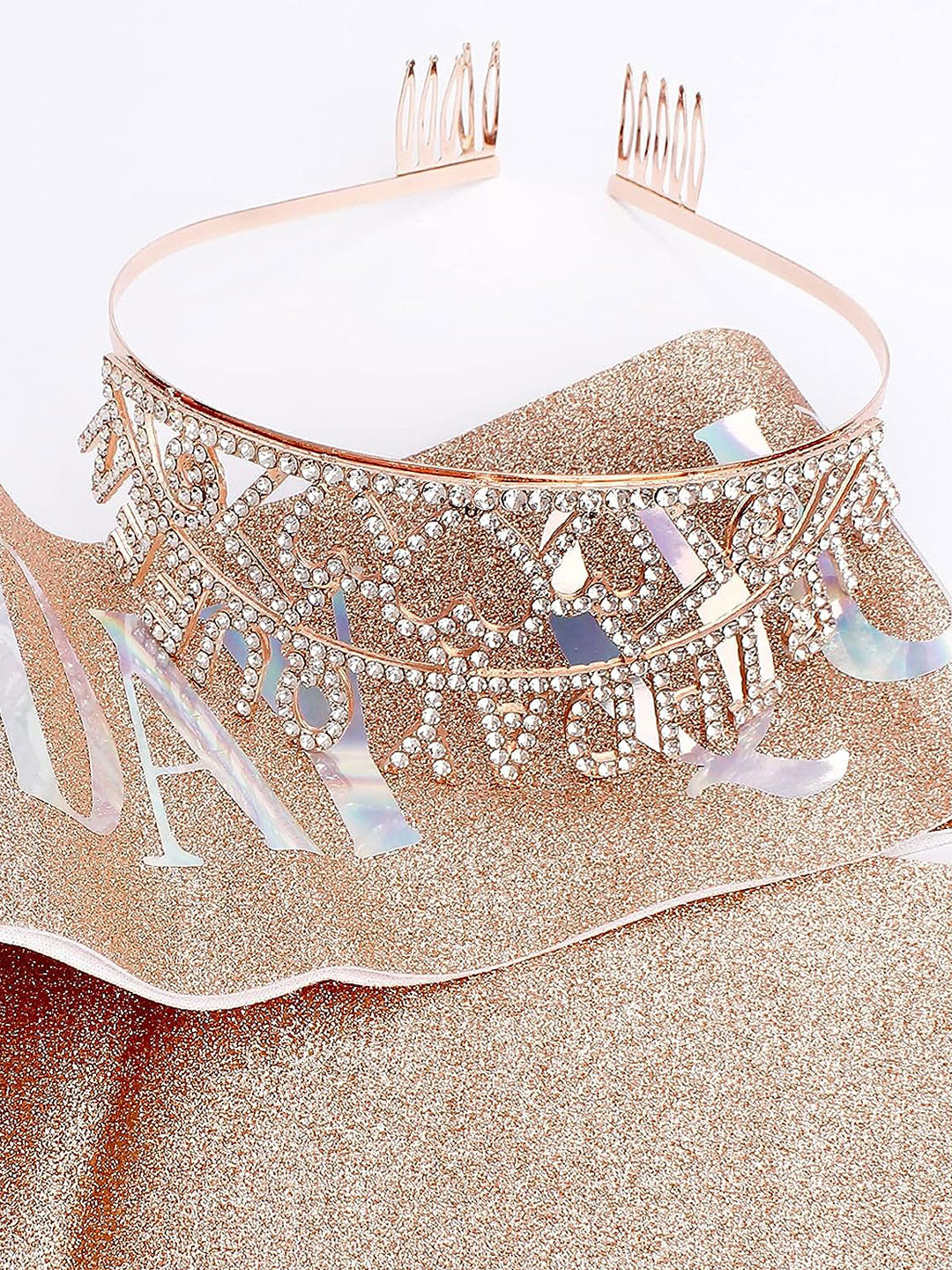 Shining Diva Fashion Set of 2 Beaded Tiara with Birthday Sash