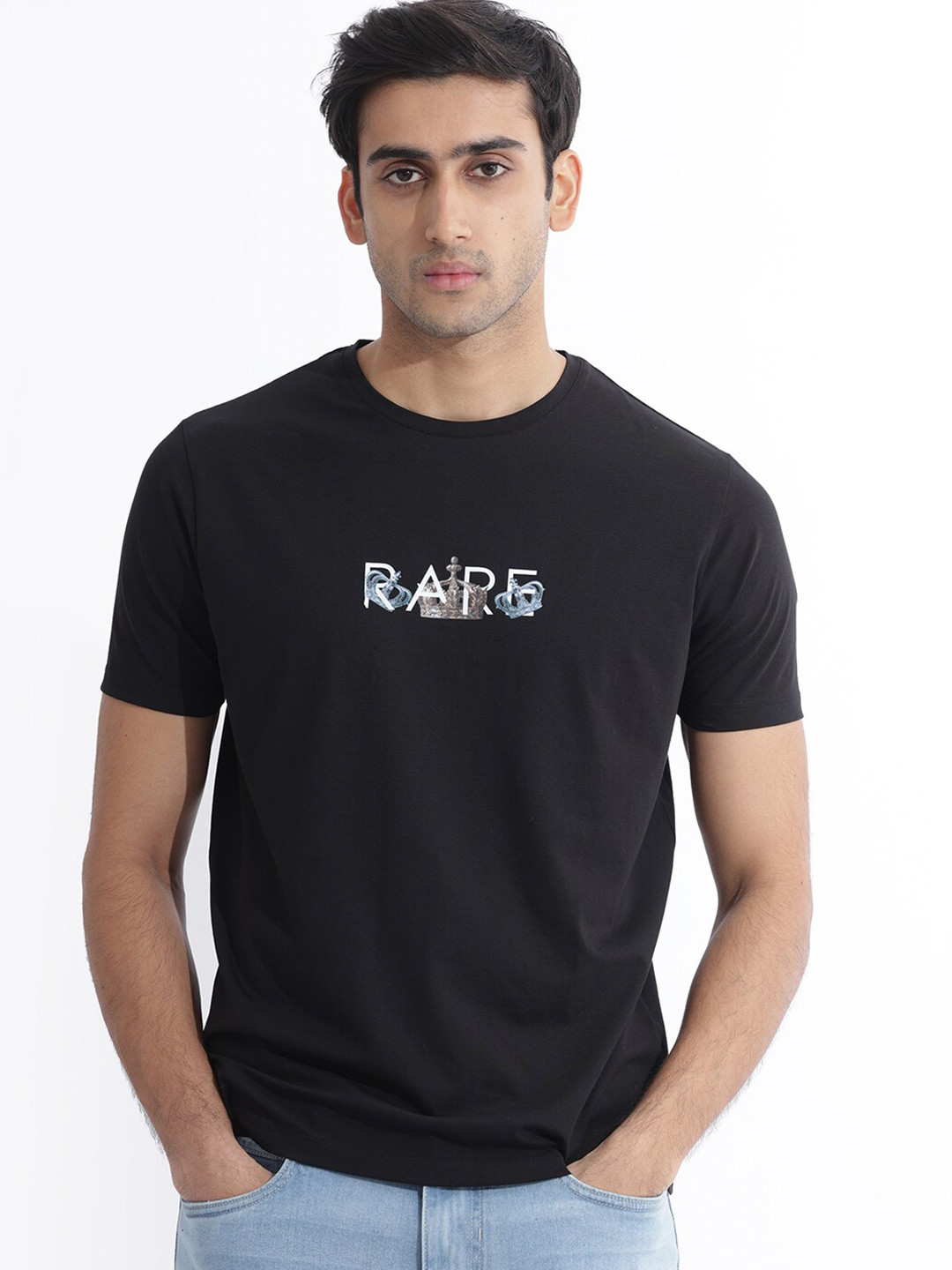 RARE RABBIT Men Chent Typography Slim Fit T-Shirt
