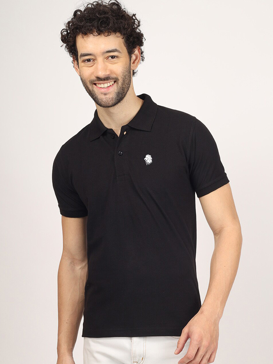 Greylongg Short Sleeves Black Polo Collar Pockets T-shirt