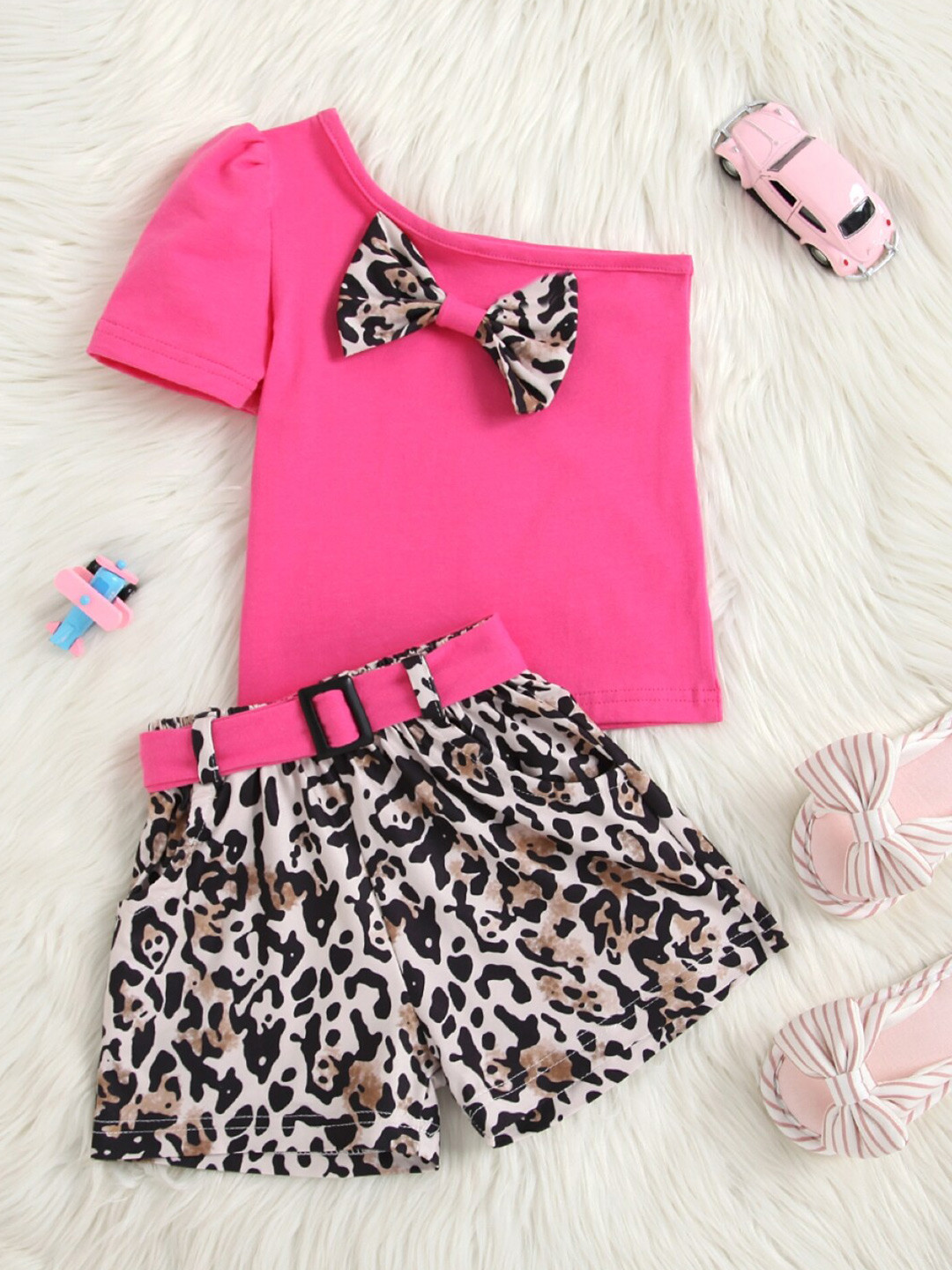 StyleCast Girls Pink One-Shoulder Pure Cotton Top with Shorts