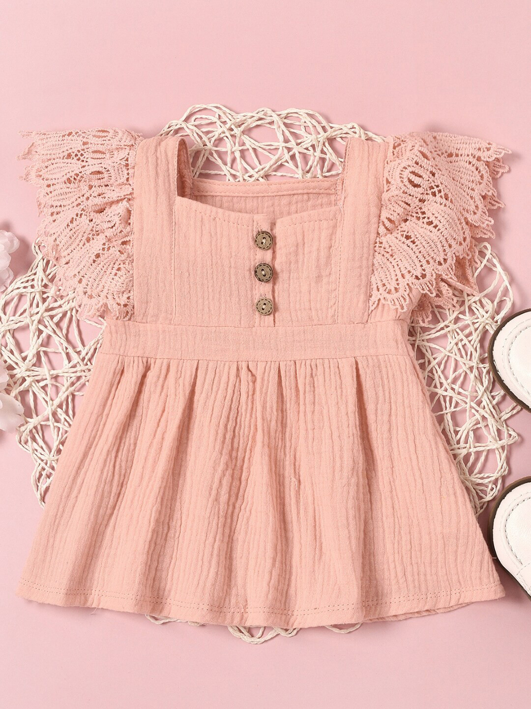 StyleCast Square Neck Short Flutter Sleeves A-Line Dress