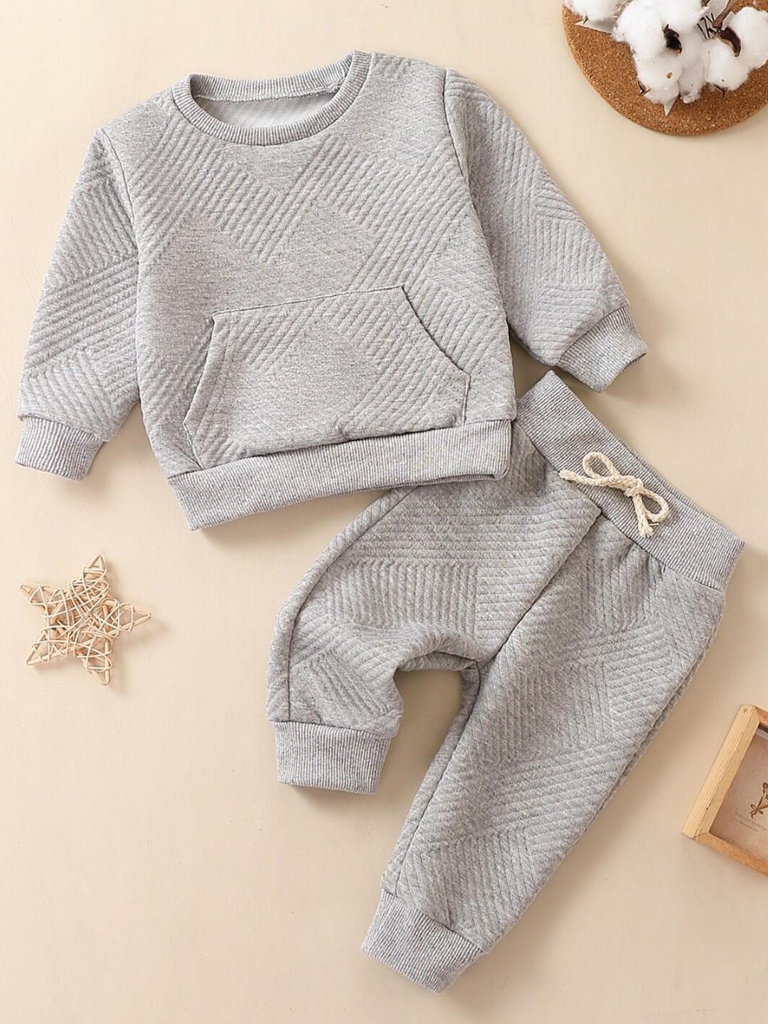 StyleCast Grey Girls Self Design Pure Cotton Clothing Set