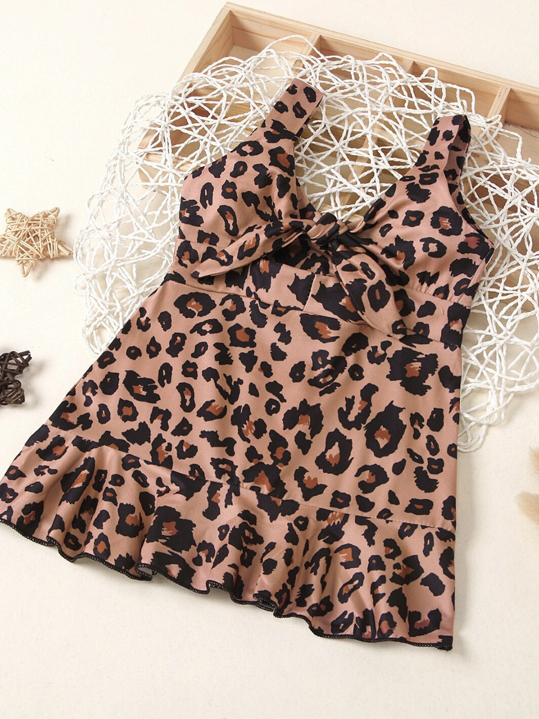 StyleCast Animal Print Tie-Up Neck A-Line Cotton Dress