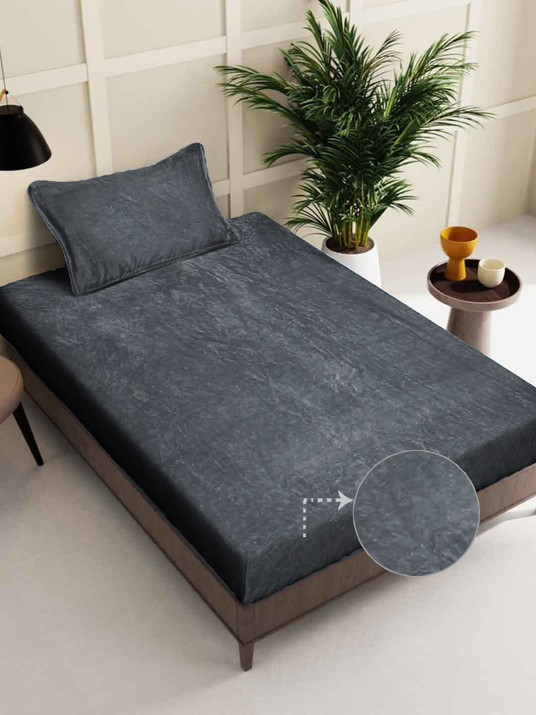 FABINALIV Embossed Grey Wool 300 TC Single Fine Bedsheet with a Pillow Cover-89 x 59 inches