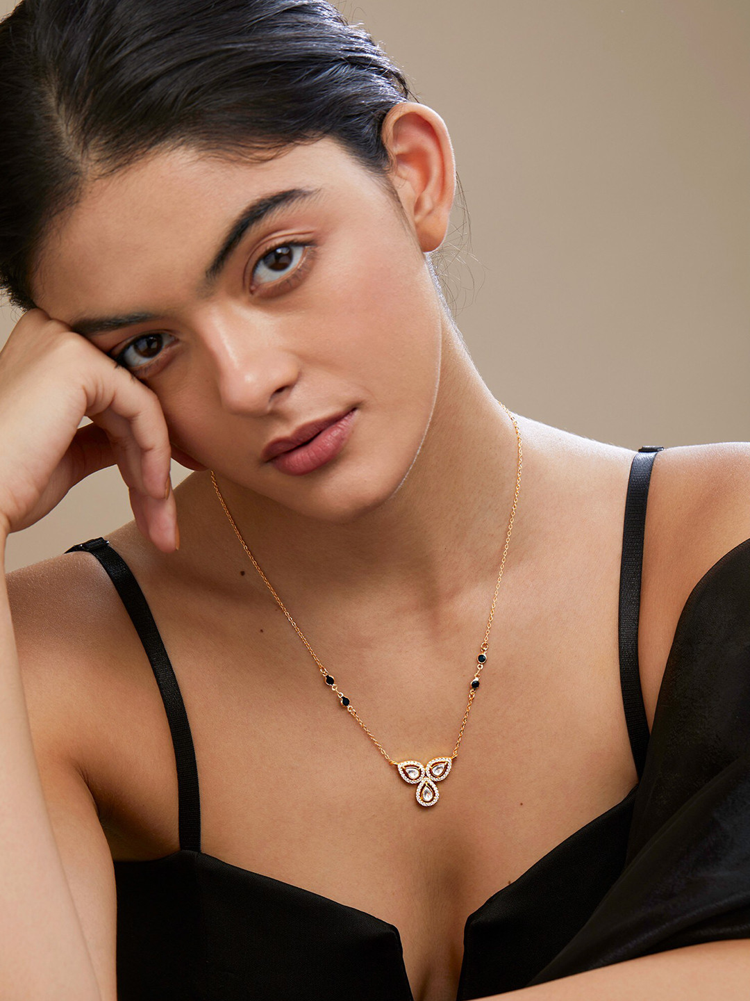 MINUTIAE Gold-Plated Contemporary Style Diamond Mangalsutra