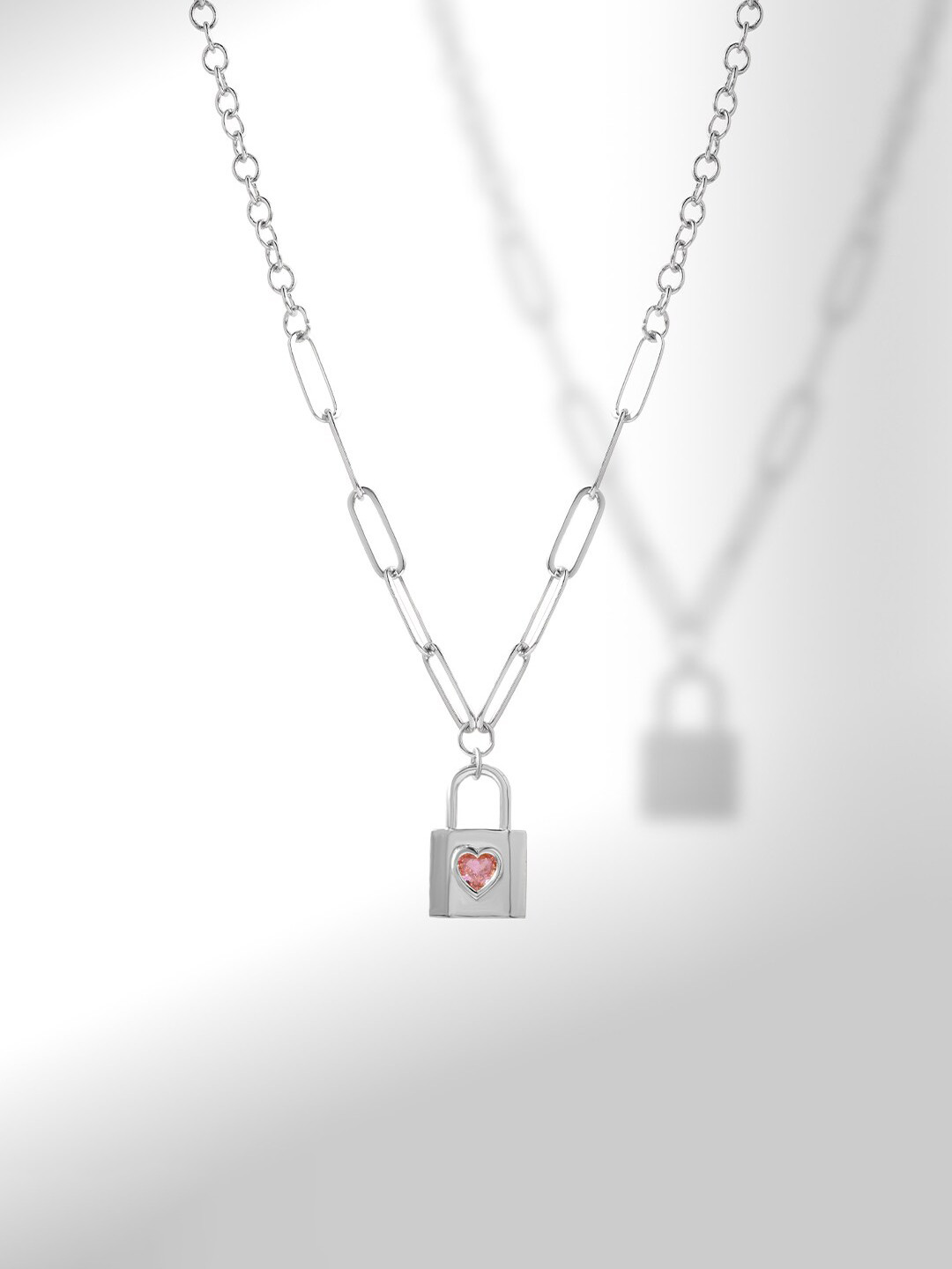 MINUTIAE Silver-Plated Stones Studded Lock Charm Necklace