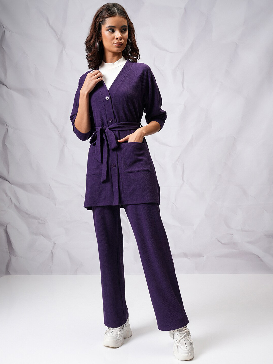 Tokyo Talkies Women Relaxed Cardigan With Wide Leg Trouser