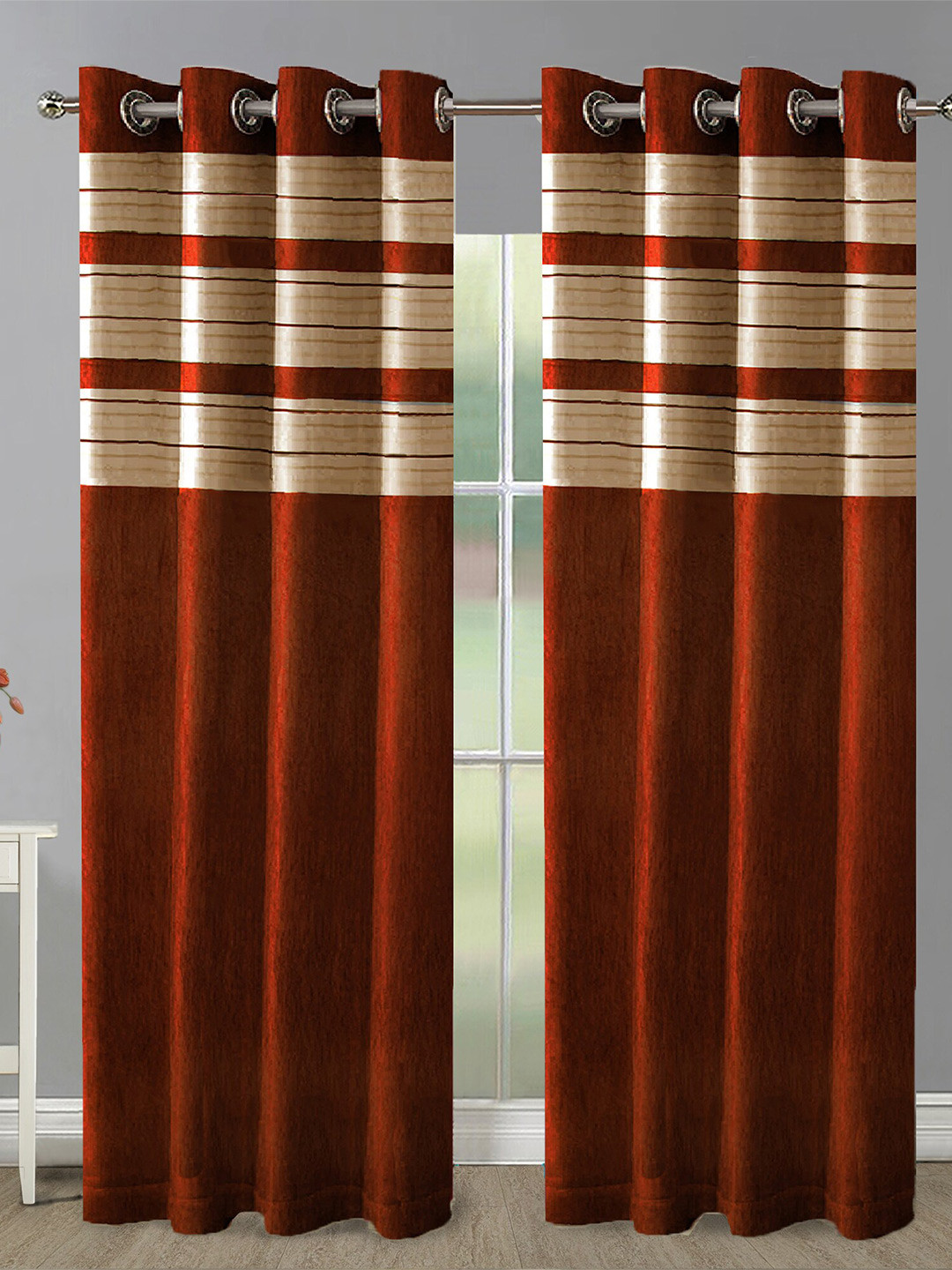 Aura Brown & Beige 2 Pieces Striped Door Curtain