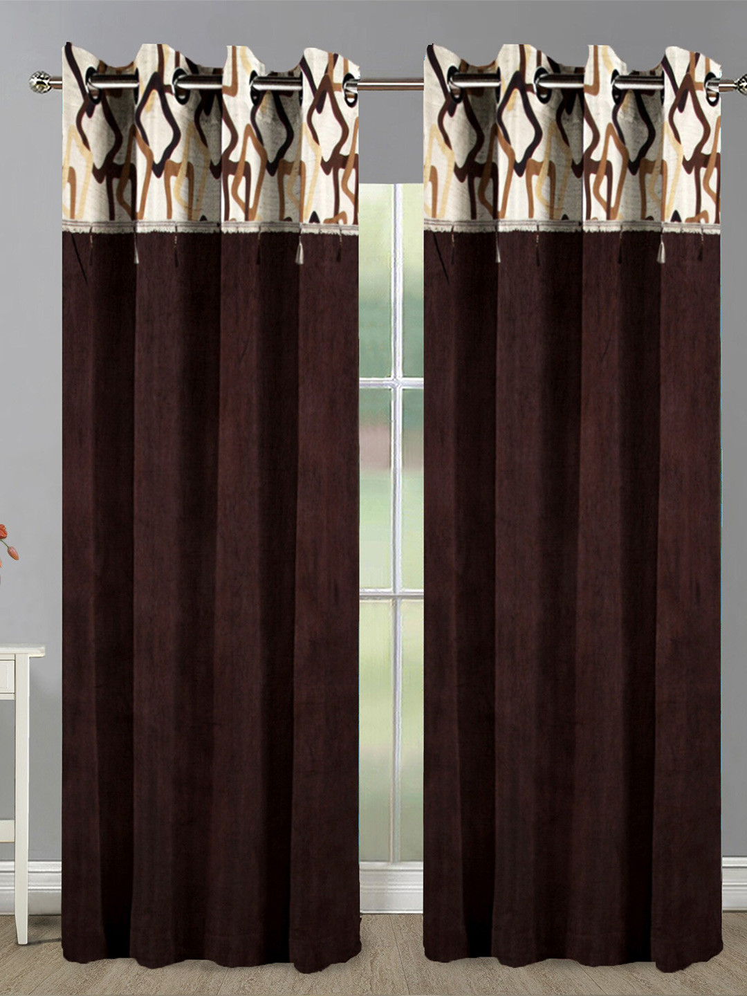 Aura Brown & Cream 2Pcs Striped Room Darkening Door Curtain