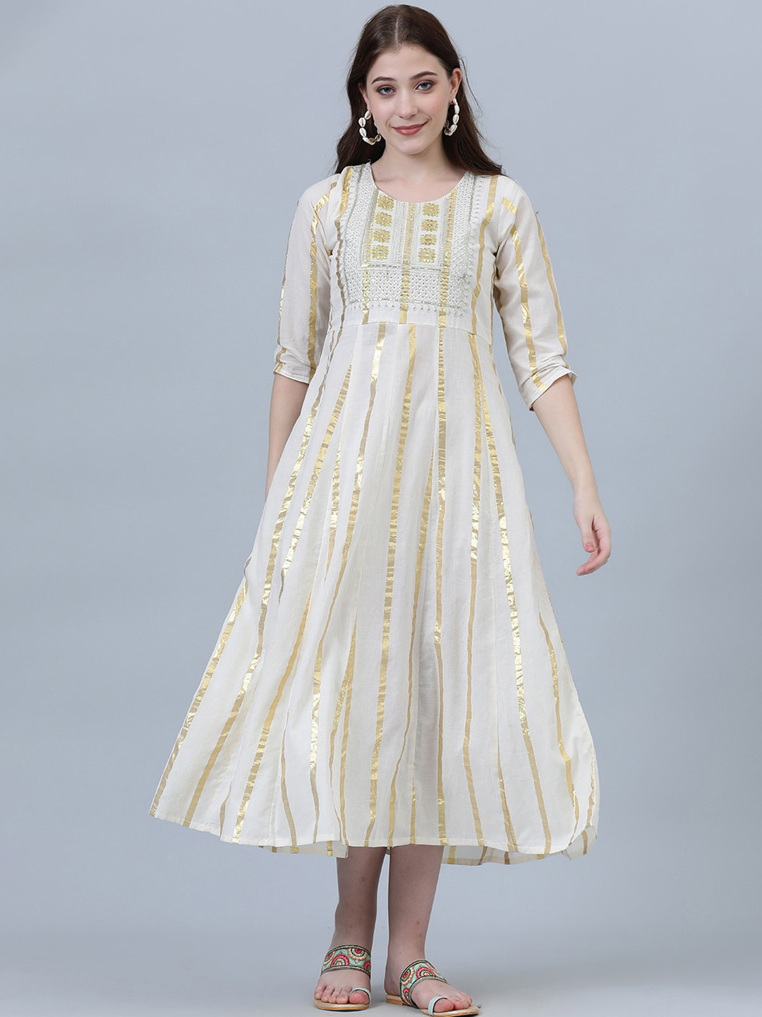 Aaysa Kurti Striped Cotton Fit & Flare Ethnic Dress