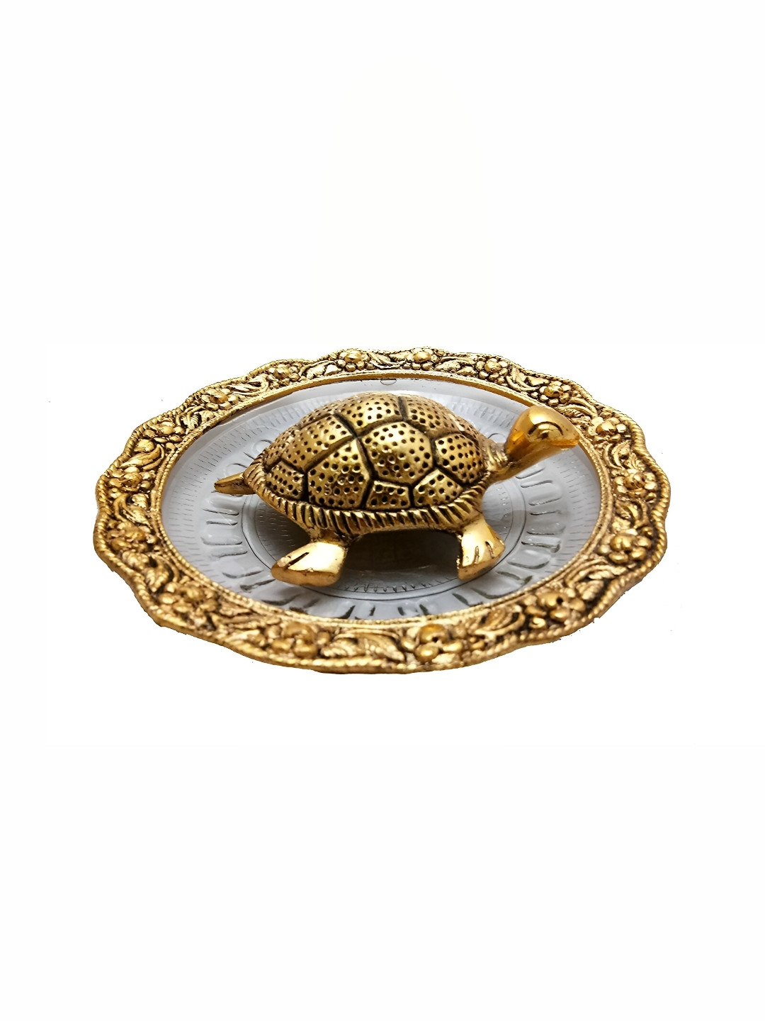 Navyaksh Tortoise on Plate Gold Metal Metallic Home Office Set of 2 Small Showpieces - 3.1 Inches