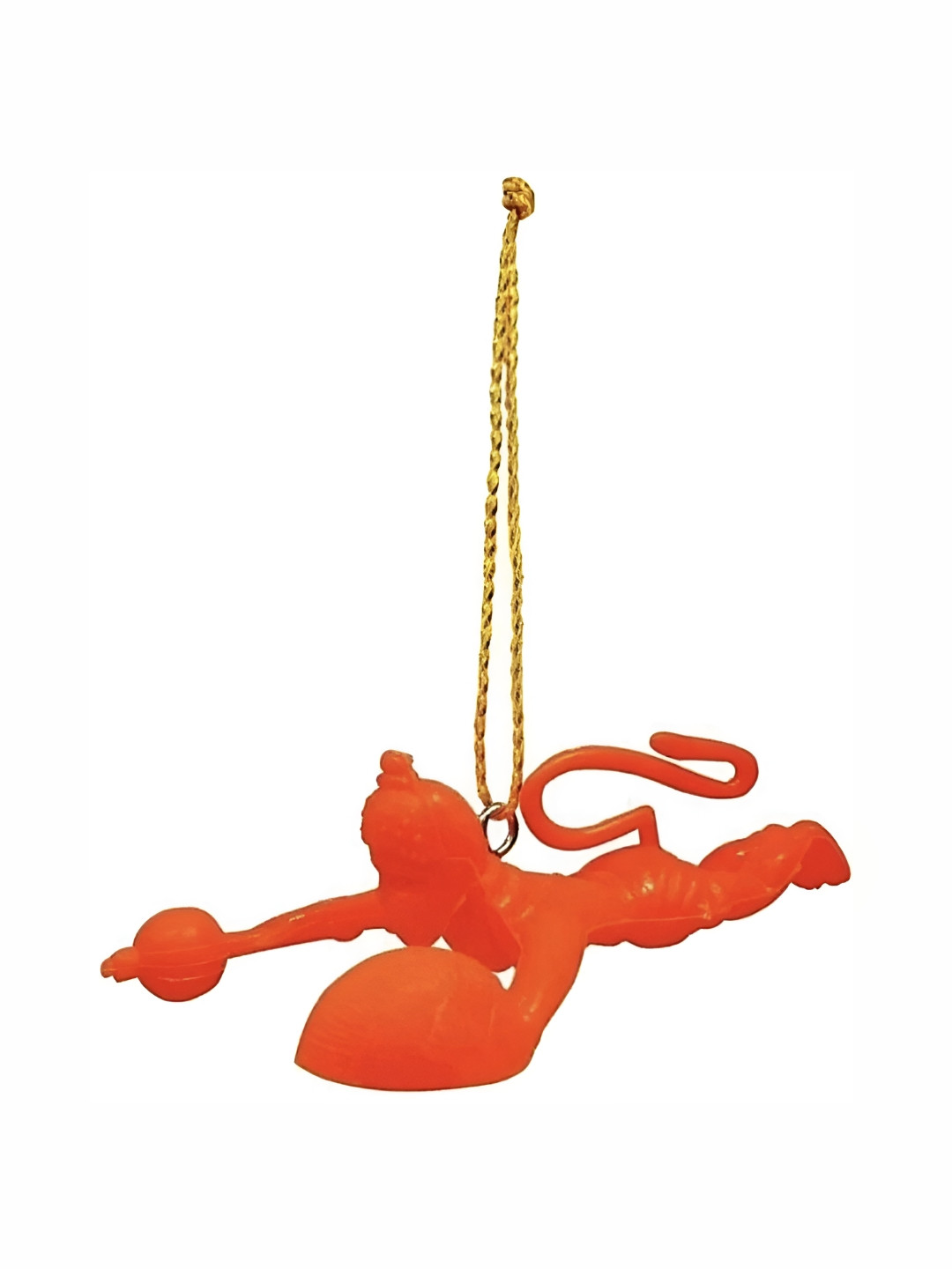 Navyaksh Flying Lord Hanuman Orange Metal Metallic Prayer Room Small Showpiece - 3.1 Inches