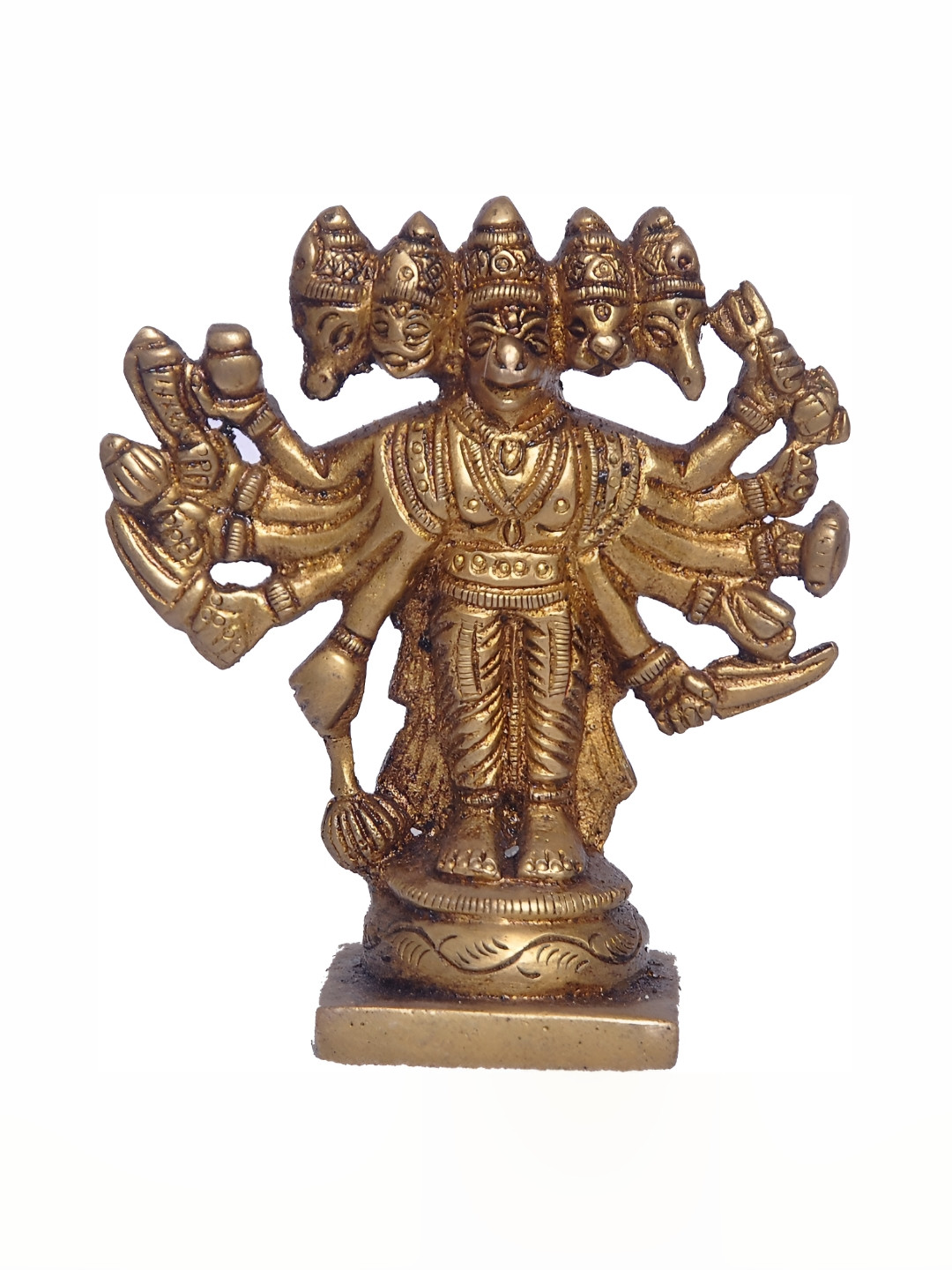 Navyaksh Lord Hanuman Panchmukhi Gold Brass Metallic Prayer Room Small Showpiece - 3.1 Inches