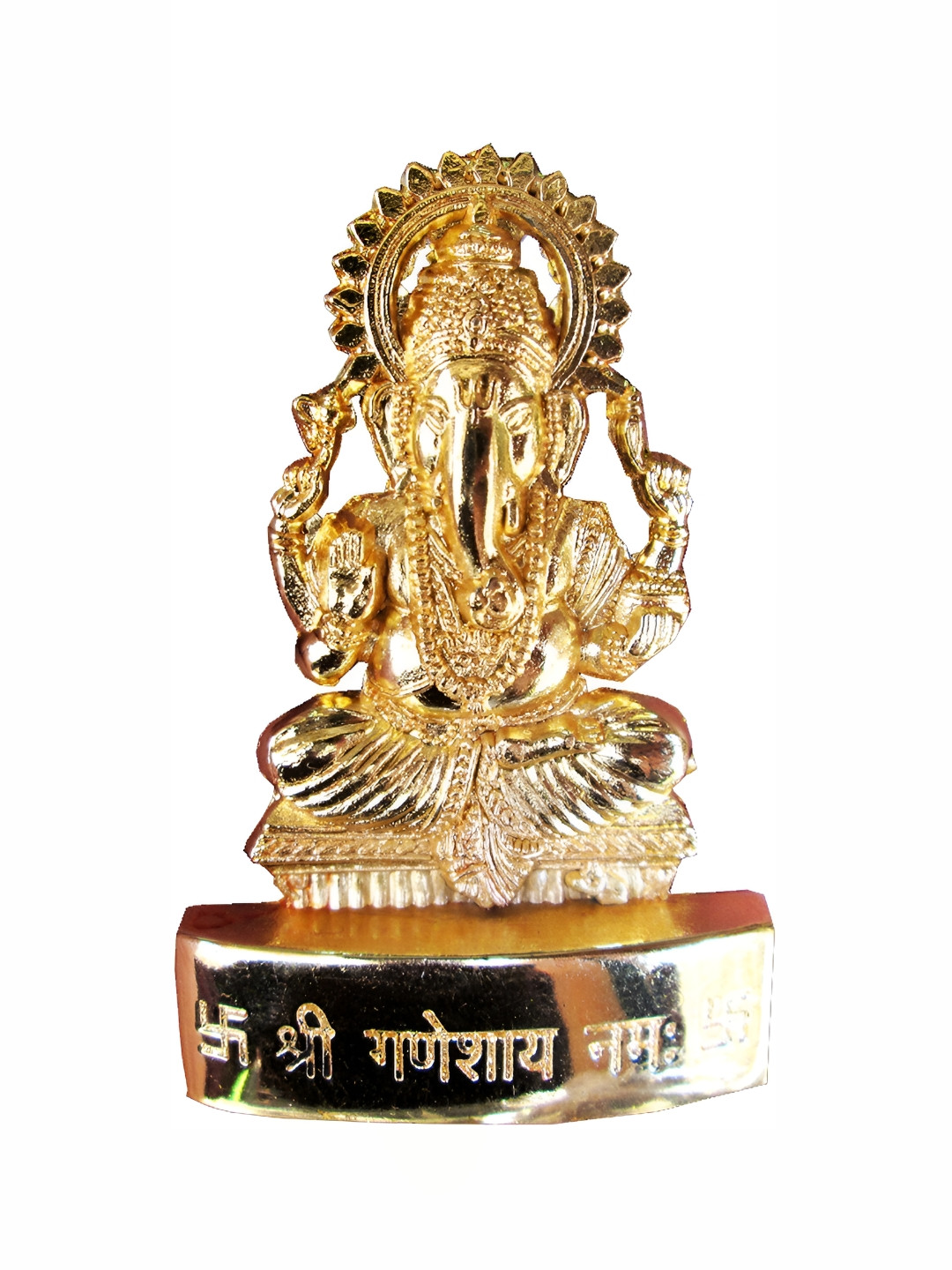 Navyaksh Sitting Ganpati Bappa Gold Polyresin Glossy Prayer Room Small Showpiece - 3.1 Inches