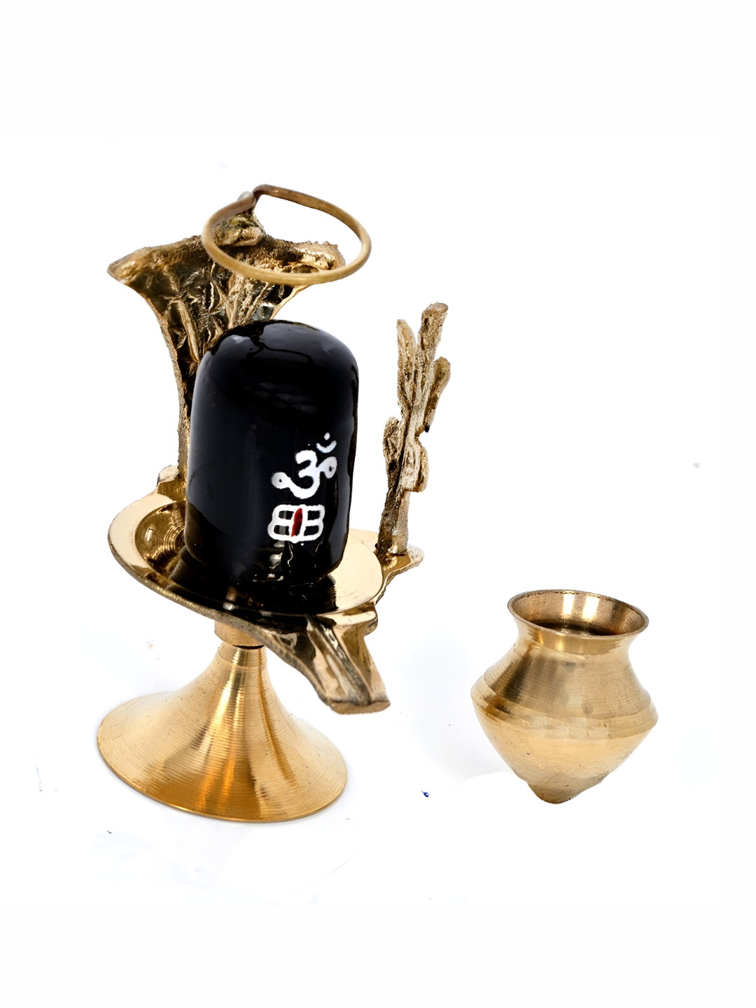 Navyaksh Shivling with Lota Gold Brass Metallic Prayer Room Set of 3 Small Showpieces - 3.1 Inches
