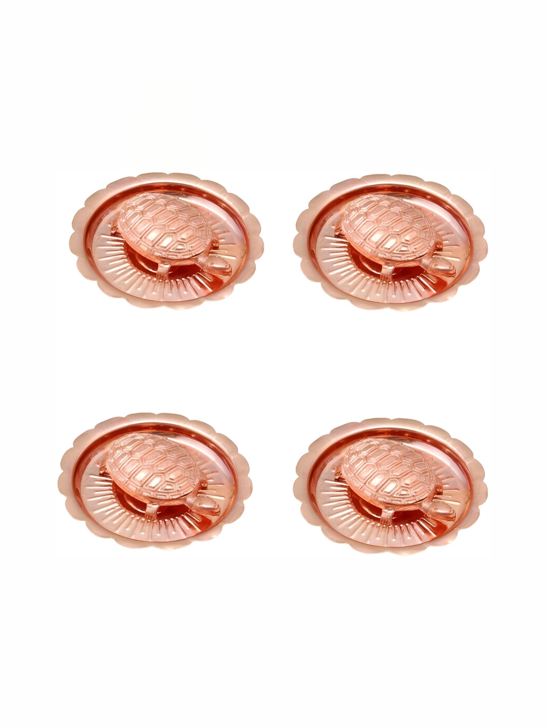 Navyaksh Sarva Ichha Kachua Yantra Rose Gold Metal Metallic Living Room Set of 4 Small Showpieces - 3.1 Inches