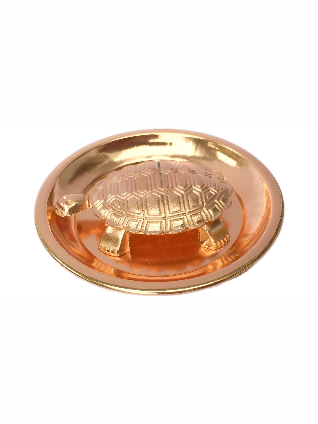 Navyaksh Feng Shui Vastu Turtle Tortoise Plate Set Gold Copper Metallic Prayer Room Set of 2 Small Showpieces - 3.1 Inches