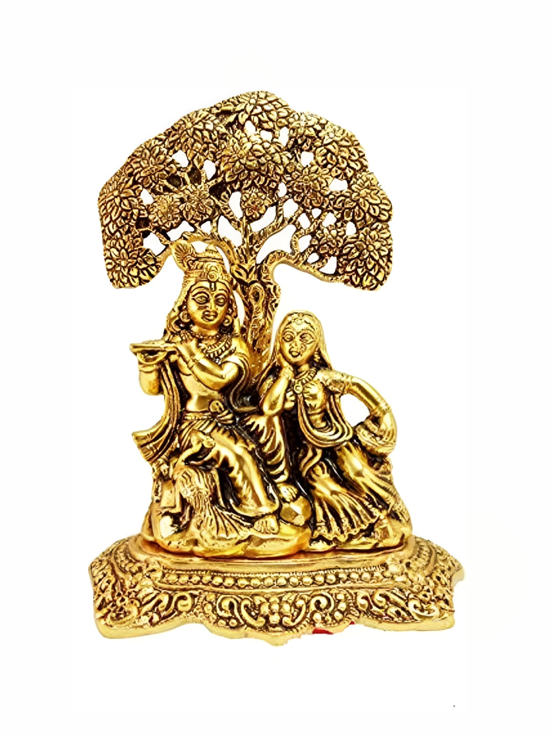 Navyaksh Radha Krishna Gold Brass Metallic Prayer Room Small Showpiece - 3.1 Inches