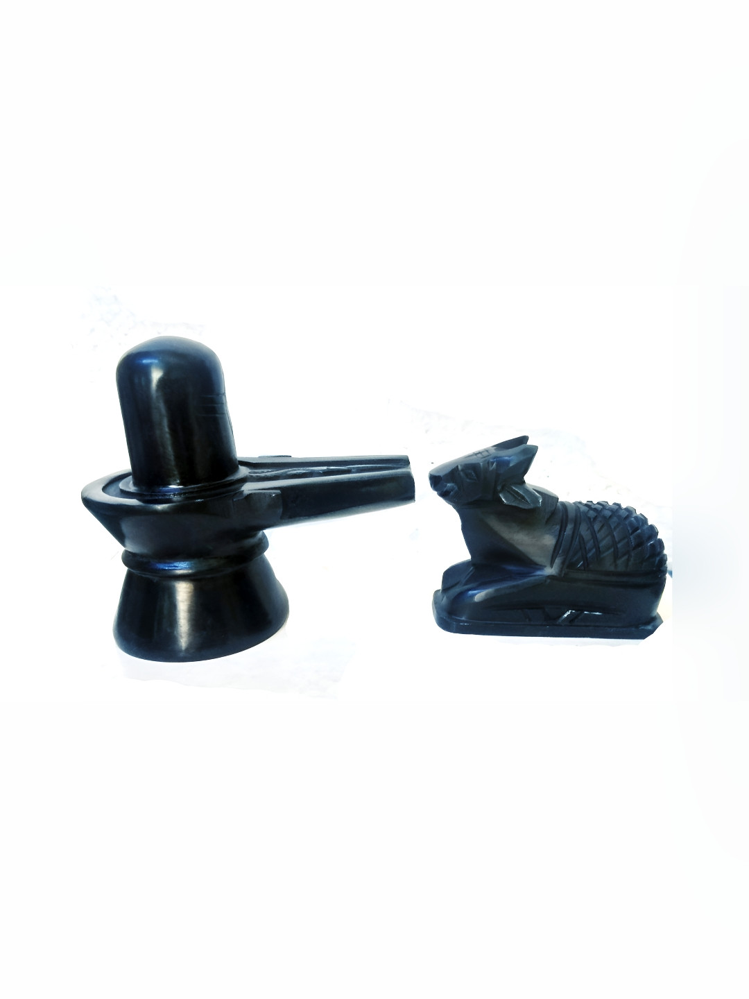 Navyaksh Shiva Lingam and Nandi Ji Black Marble Glossy Prayer Room Set of 2 Small Showpieces - 4.3 Inches