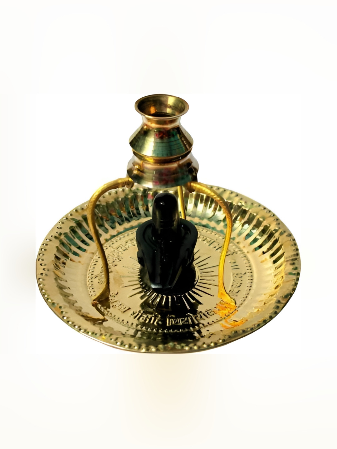 Navyaksh Pooja Plate Thali with Shivling Stand and Abhishek Lota Kalash Gold Brass Metallic Prayer Room Set of 4 Small Showpieces - 4.7 Inches