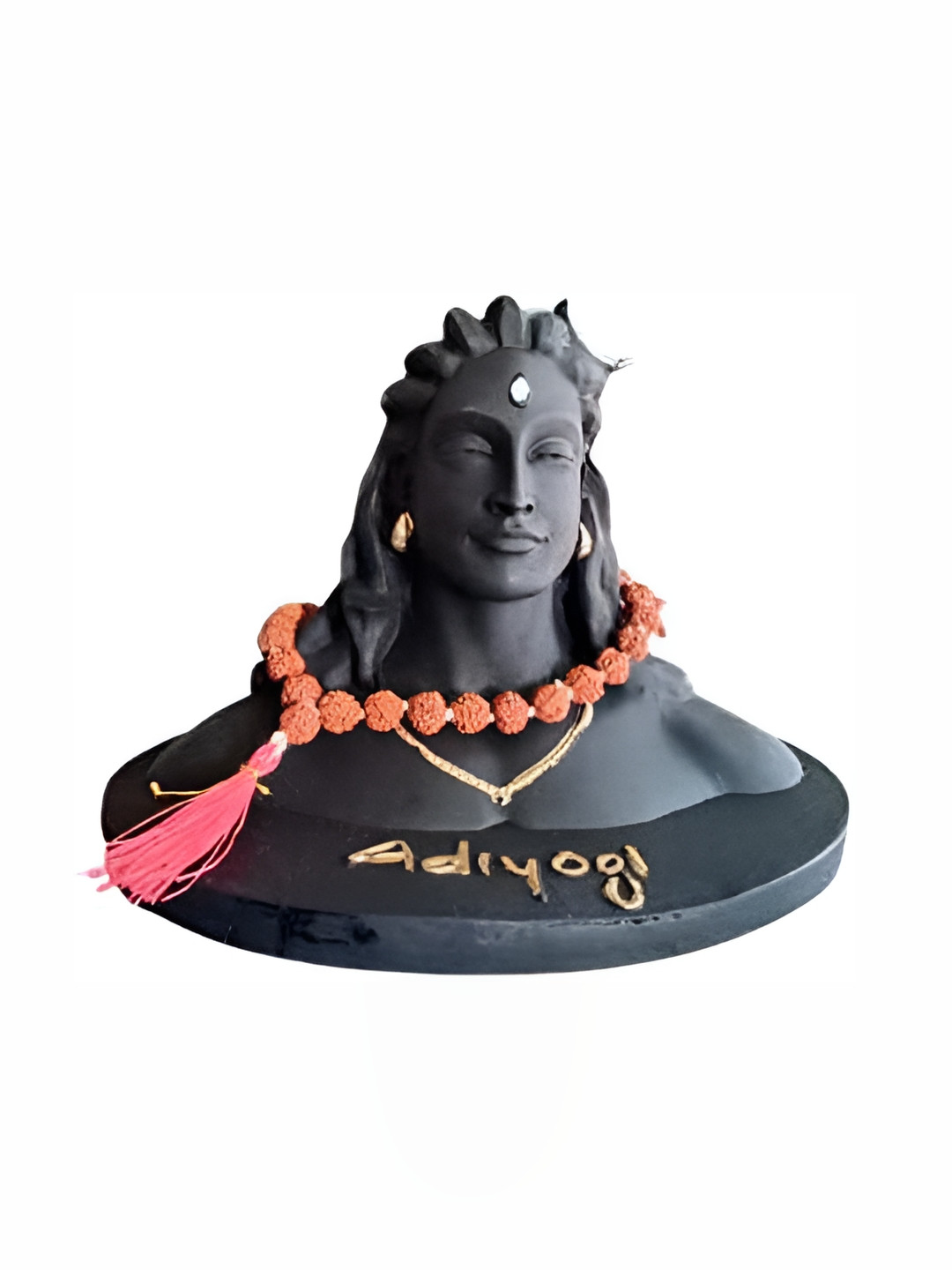 Navyaksh Adiyogi with Rudraksh Mala Black Polyresin Matte Prayer Room Set of 2 Small Showpieces - 4.3 Inches
