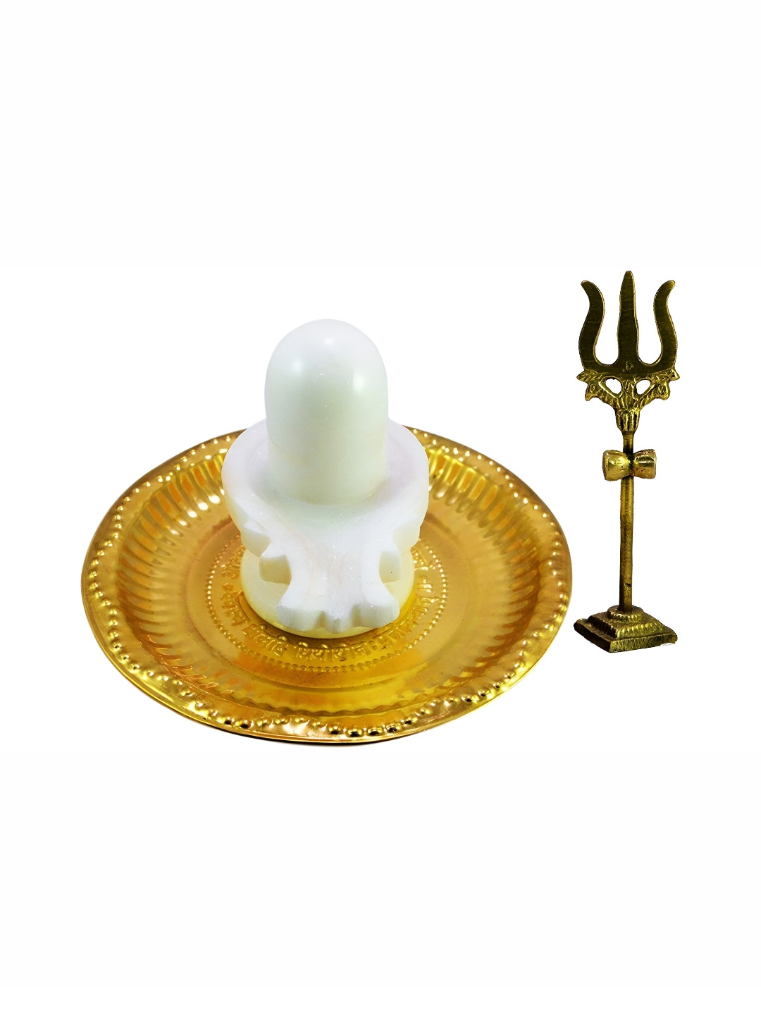 Navyaksh Shaligram Shiva Ling White Metal Metallic Prayer Room Set of 3 Small Showpieces - 3.1 Inches