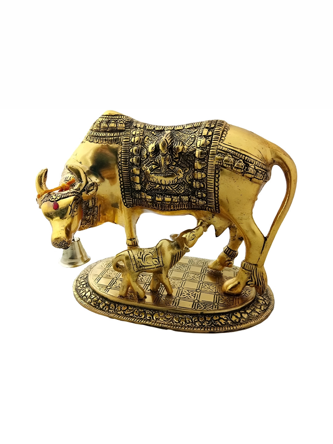 Navyaksh Cow with Calf Metallic Polyresin Natural Living Room Medium Showpiece - 6.7 Inches