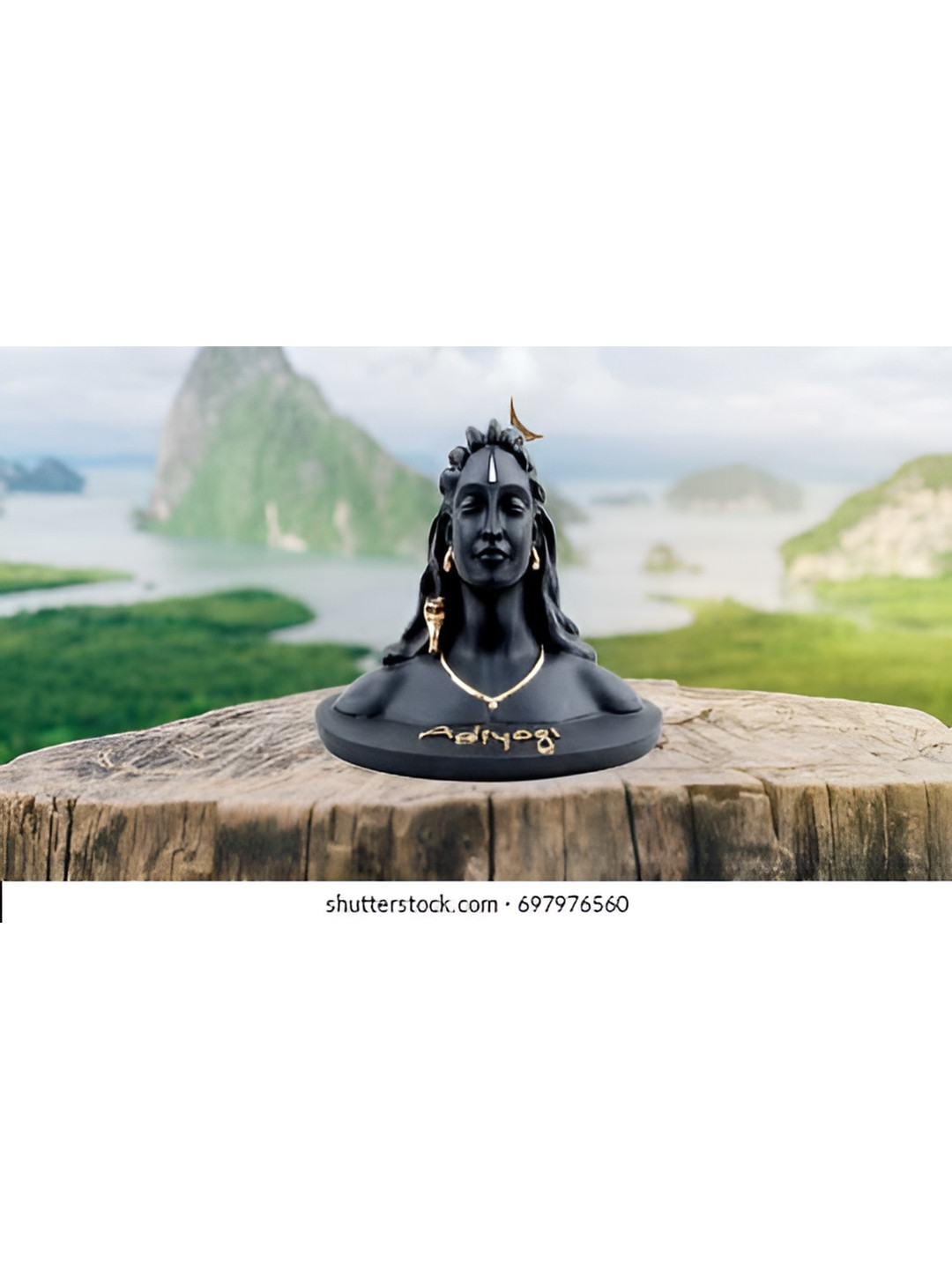 Navyaksh Adiyogi Shiv Ji Black Polyresin Natural Prayer Room Hand Made Tiny Showpiece - 6.7 Inches