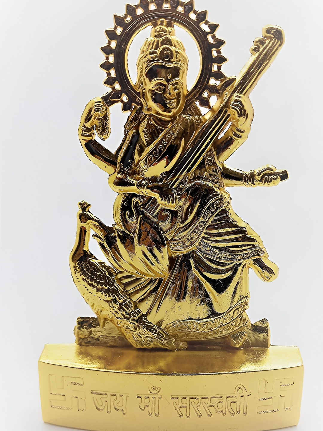 Navyaksh Maa Saraswati Gold Metal Metallic Prayer Room Small Showpiece - 3.1 Inches