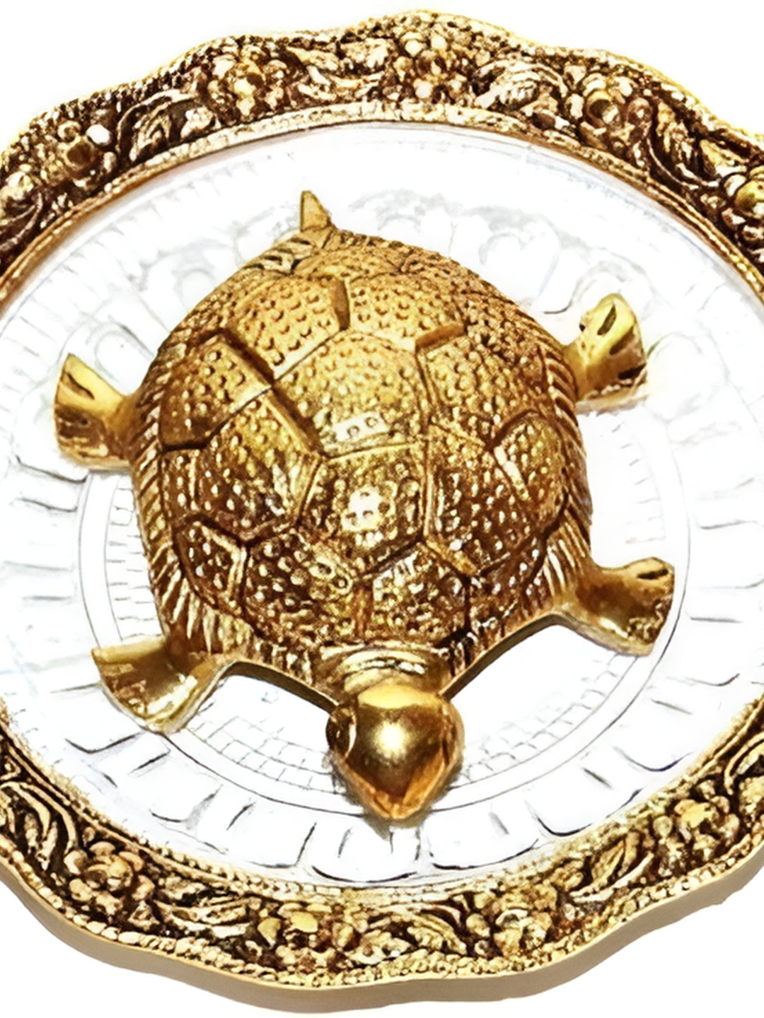 Navyaksh Tortoise Gold Glass Glossy Prayer Room Set of 2 Small Showpieces - 3.1 Inches