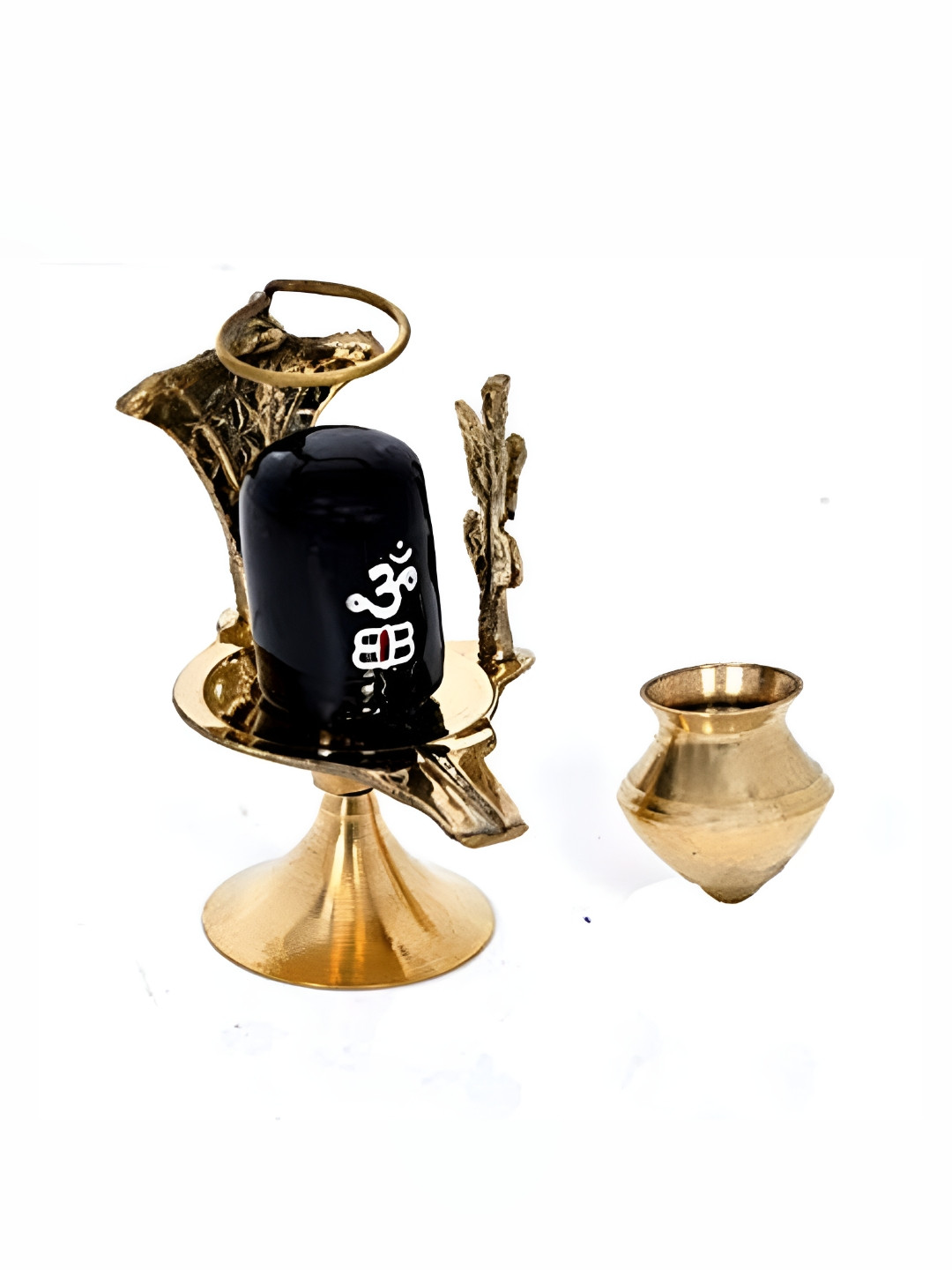 Navyaksh Shivling with Lota Black Brass Metallic Prayer Room Set of 3 Small Showpieces - 3.1 Inches